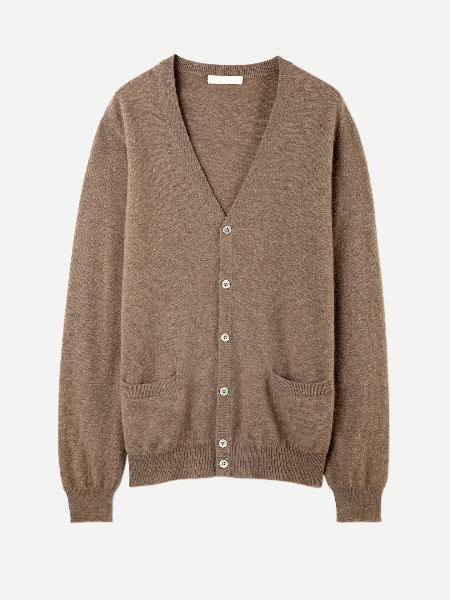 Naturfarbe Basic V-Ausschnitt Kaschmirstrickjacke mit Knöpfen