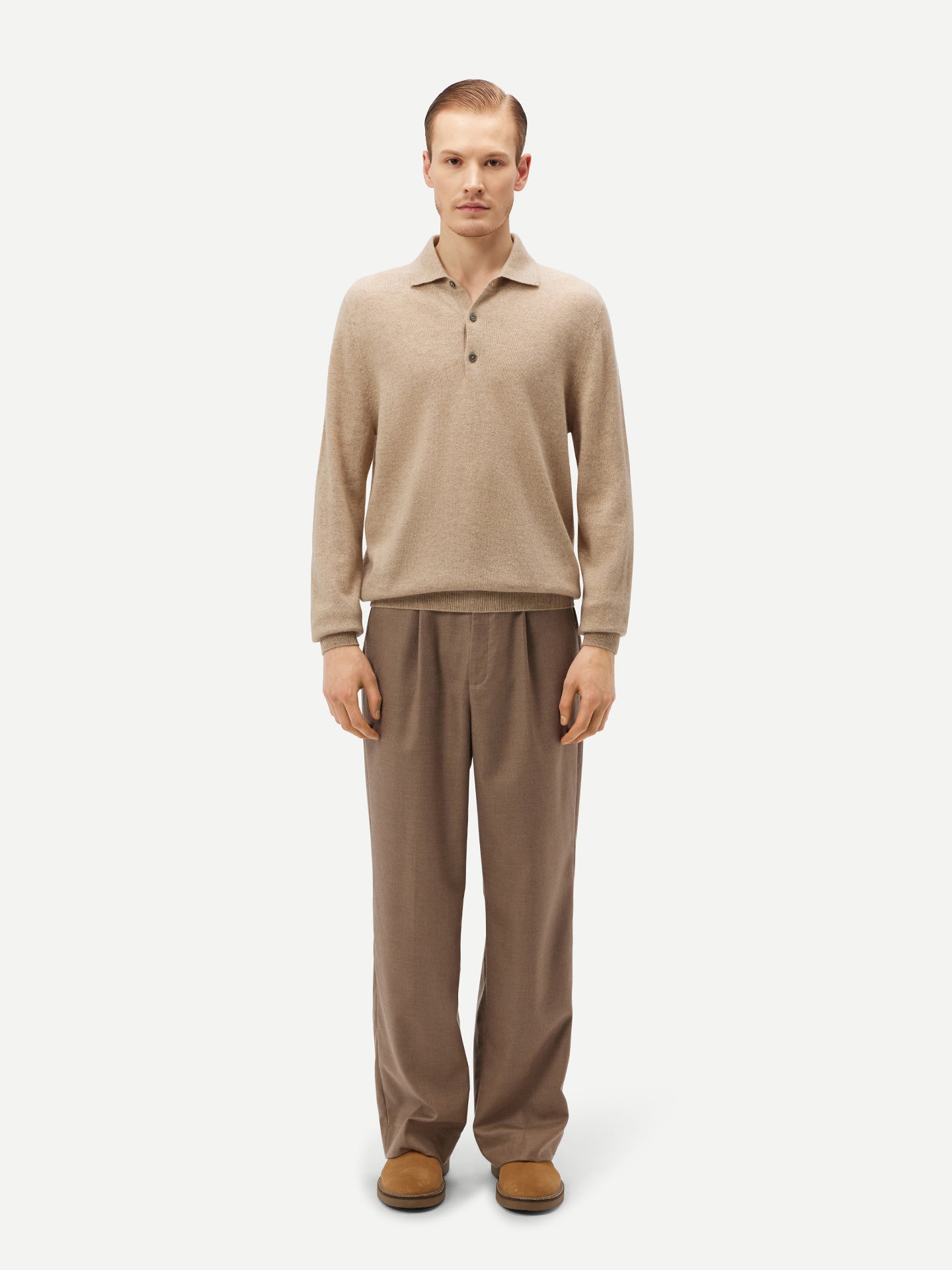 Naturfarbe Basic Kaschmirpullover mit Polokragen