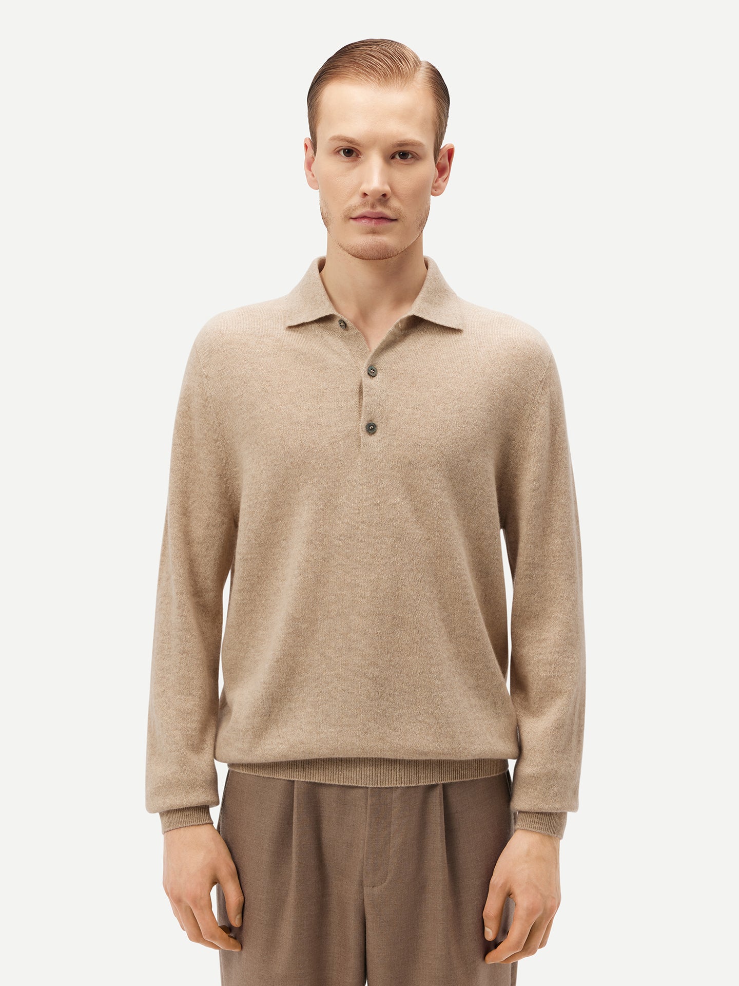 Naturfarbe Basic Kaschmirpullover mit Polokragen