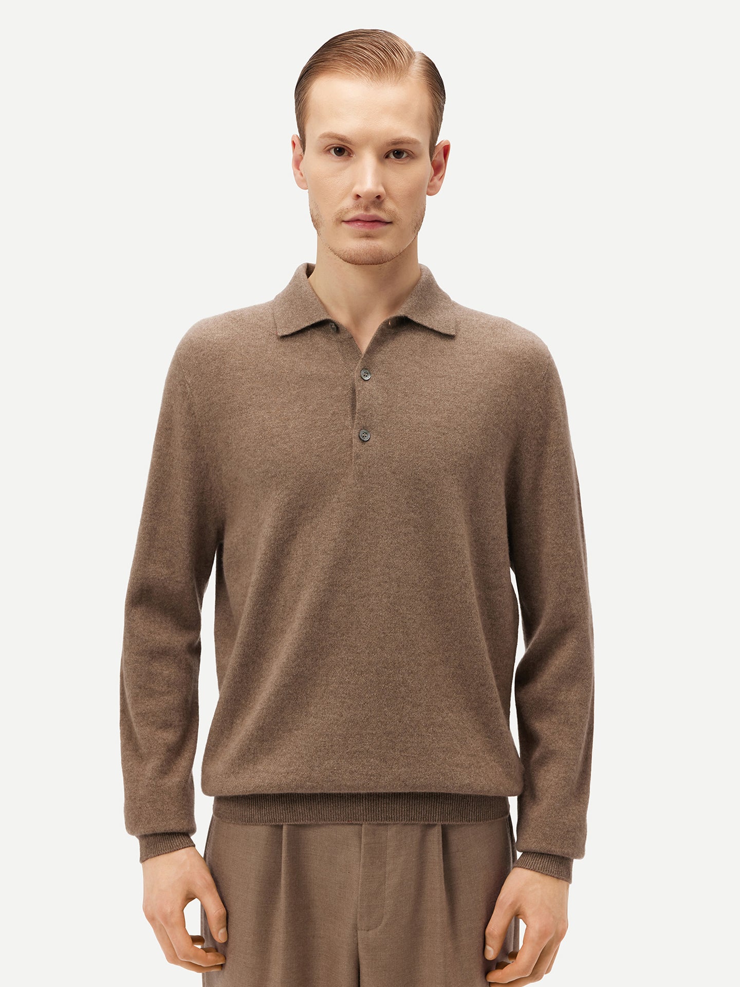 Naturfarbe Basic Kaschmirpullover mit Polokragen