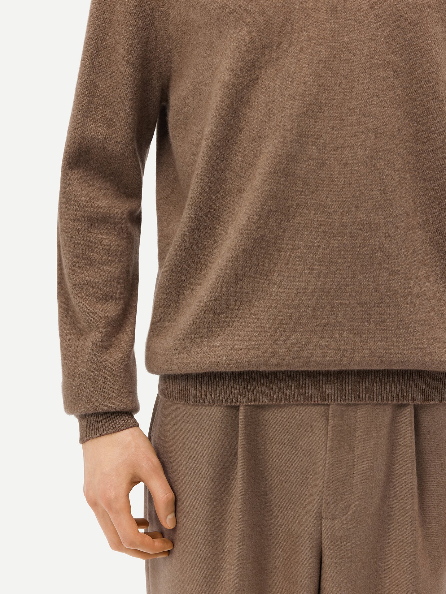 Naturfarbe Basic Kaschmirpullover mit Polokragen