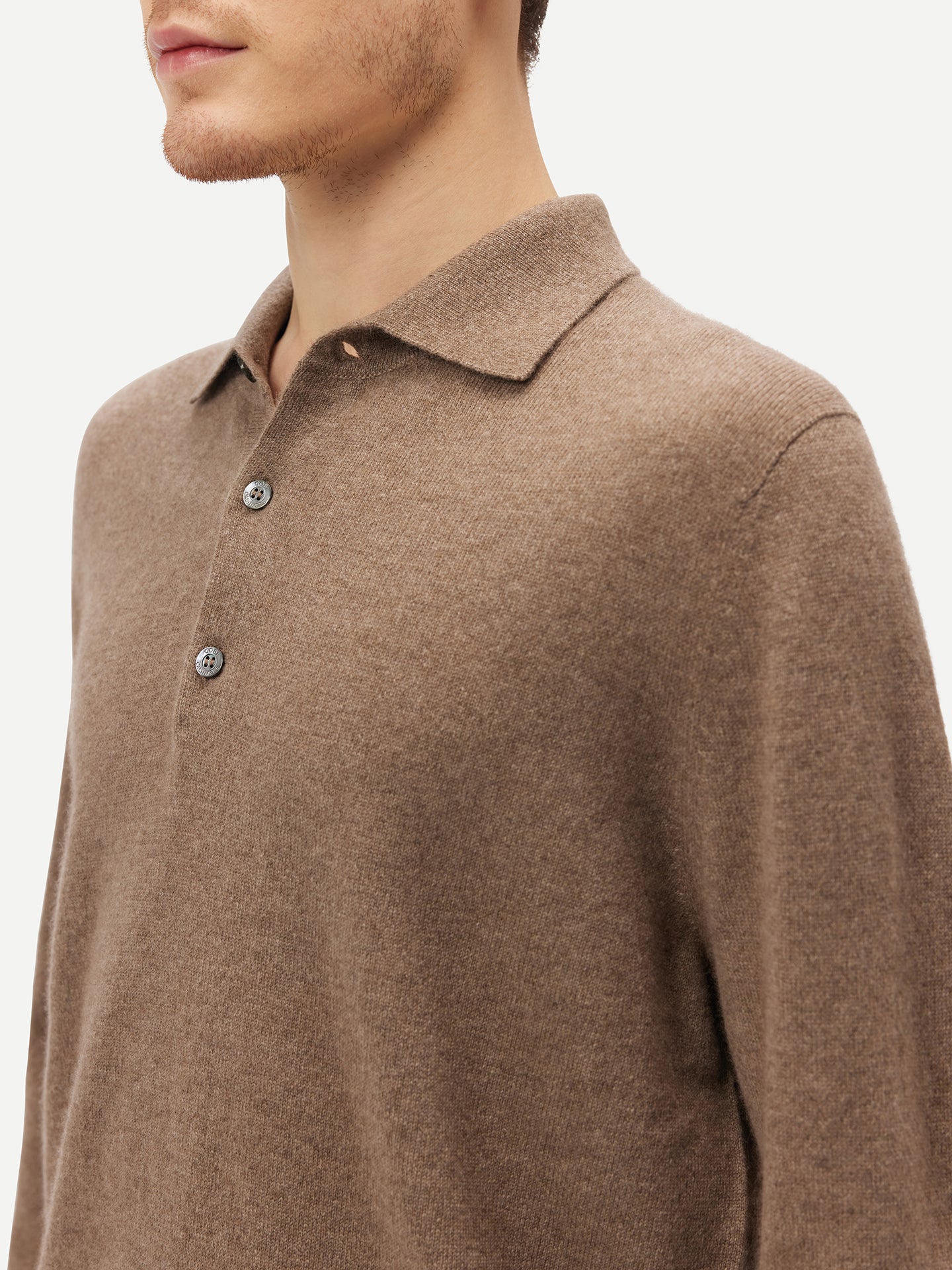 Naturfarbe Basic Kaschmirpullover mit Polokragen