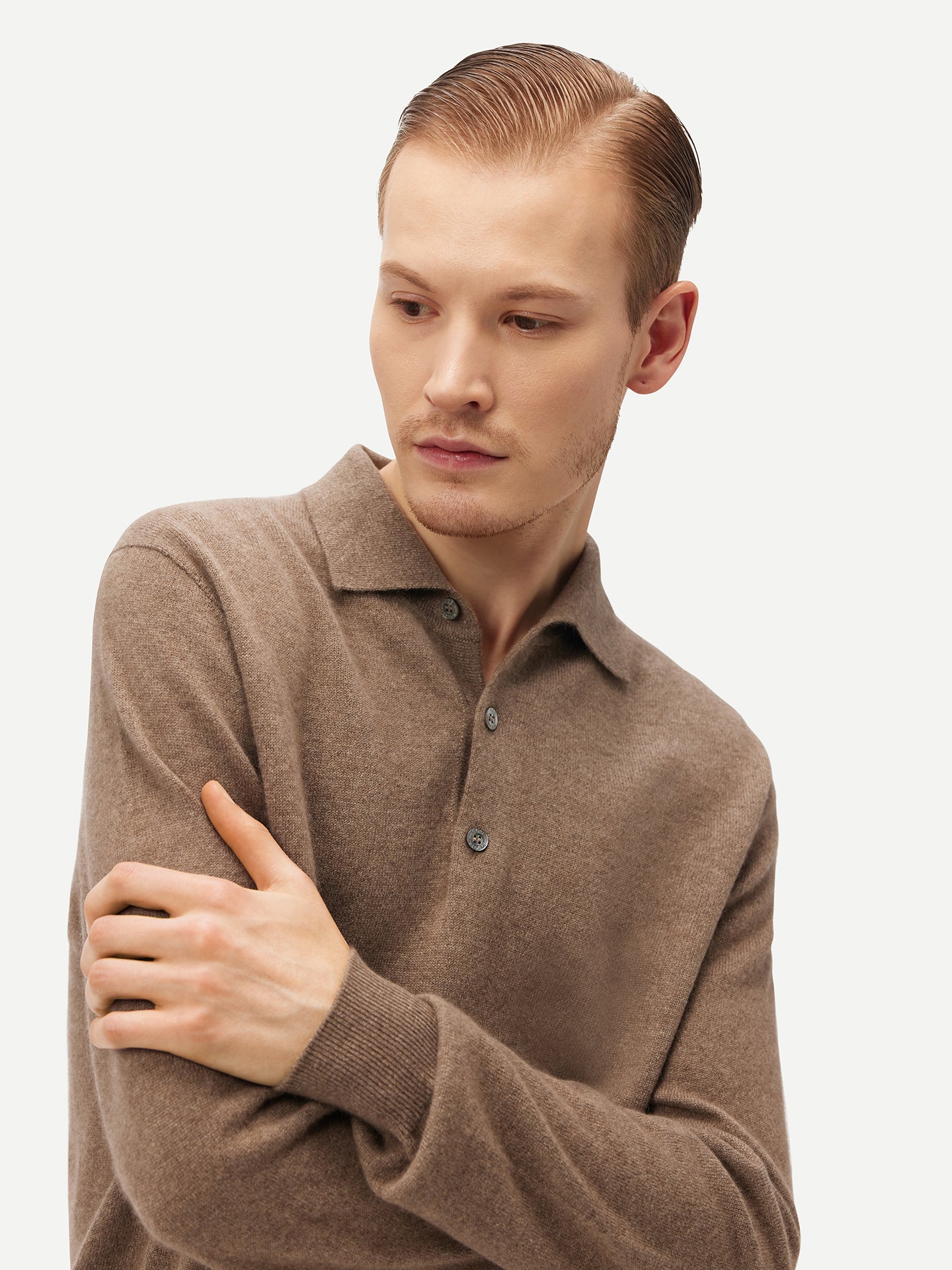 Naturfarbe Basic Kaschmirpullover mit Polokragen
