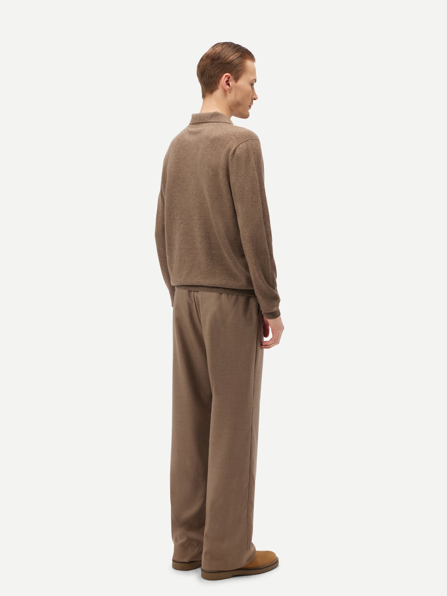 Naturfarbe Basic Kaschmirpullover mit Polokragen