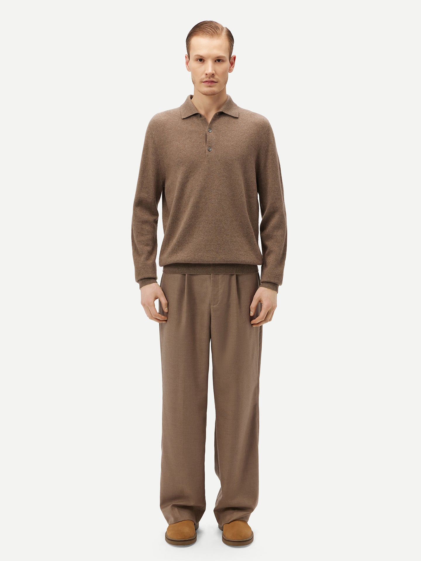 Naturfarbe Basic Kaschmirpullover mit Polokragen