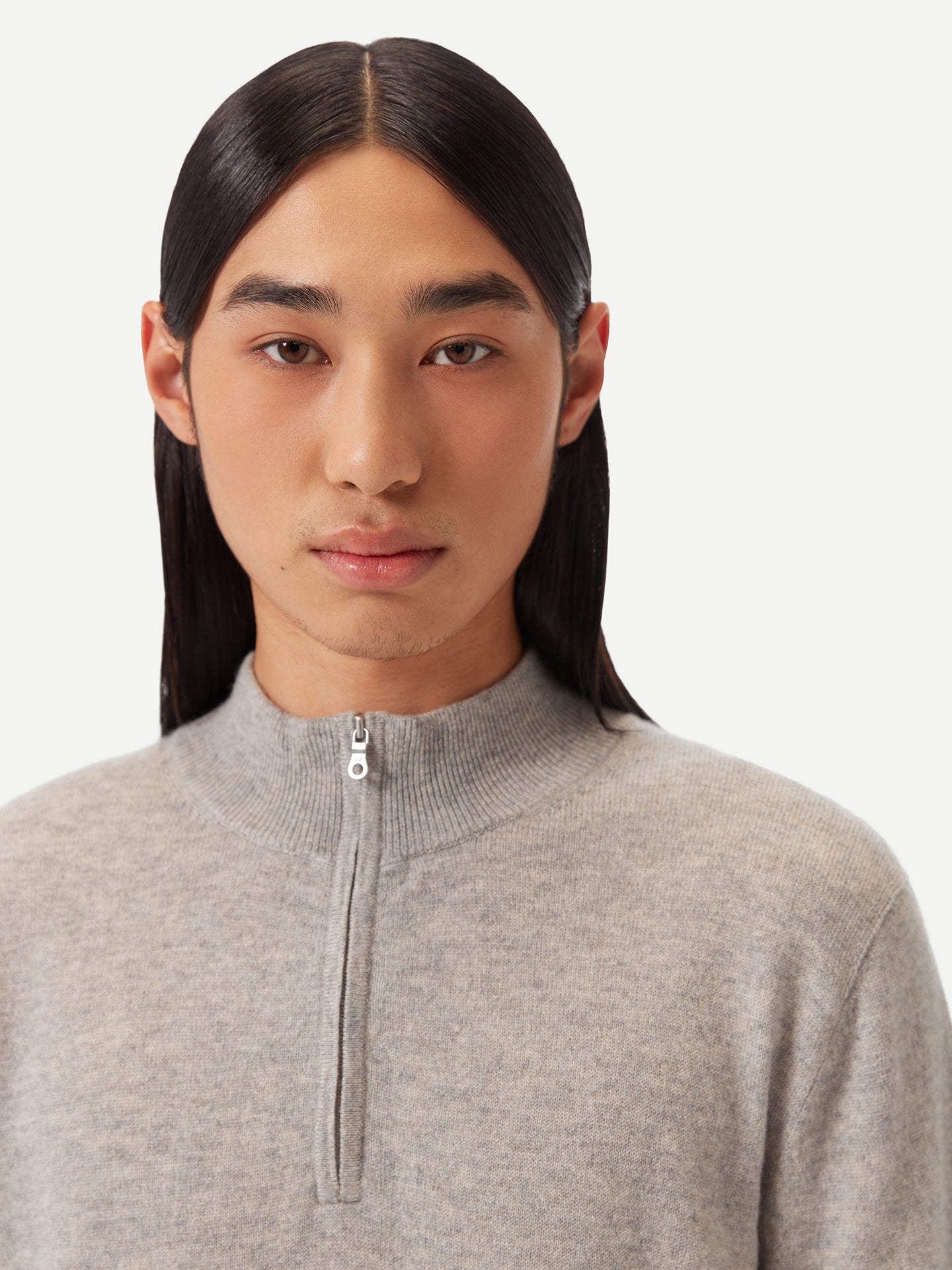 Basic Kaschmirpullover mit Halbreißverschluss