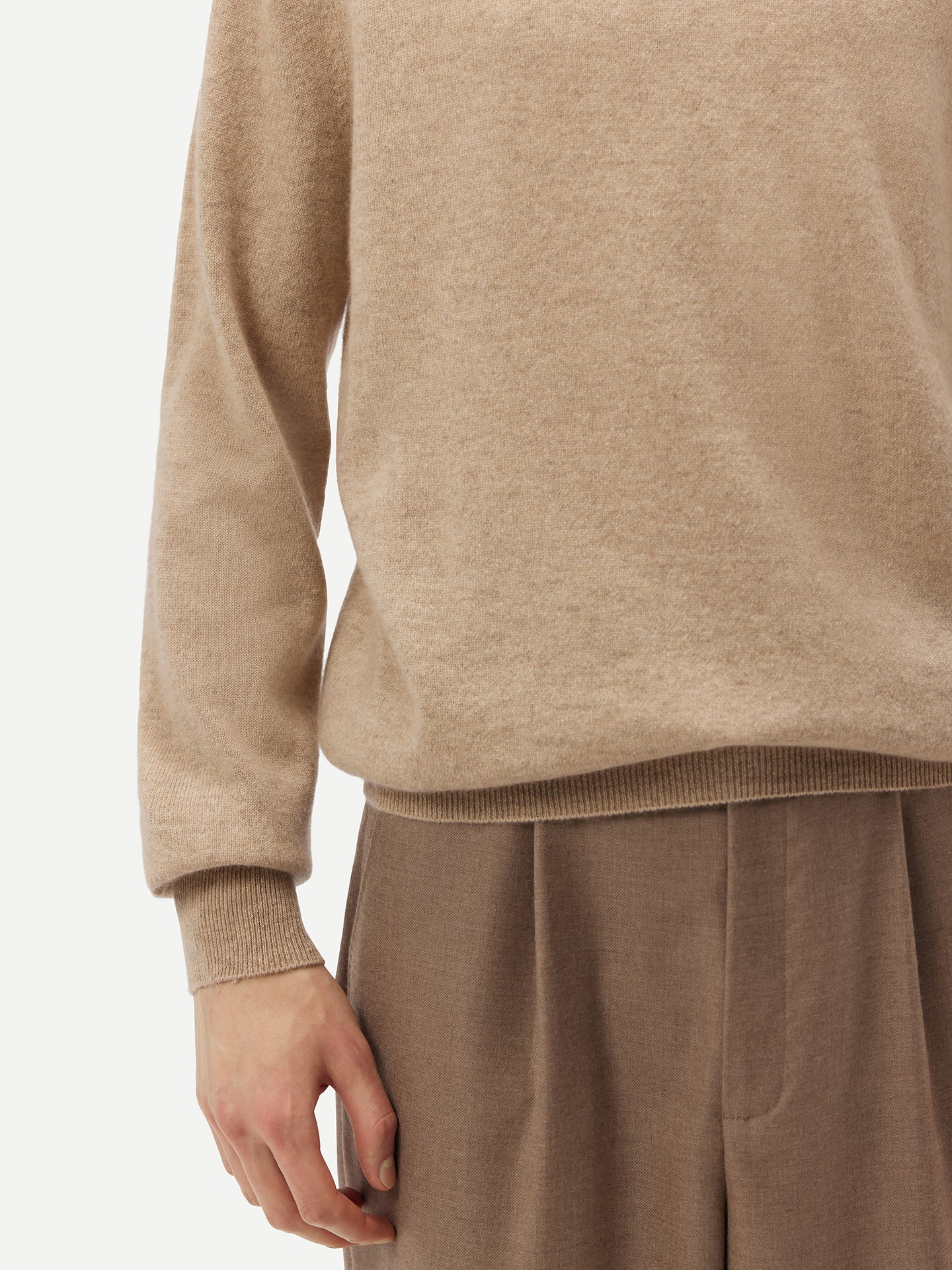 Naturfarbe Basic Stehkragenpullover aus Kaschmir