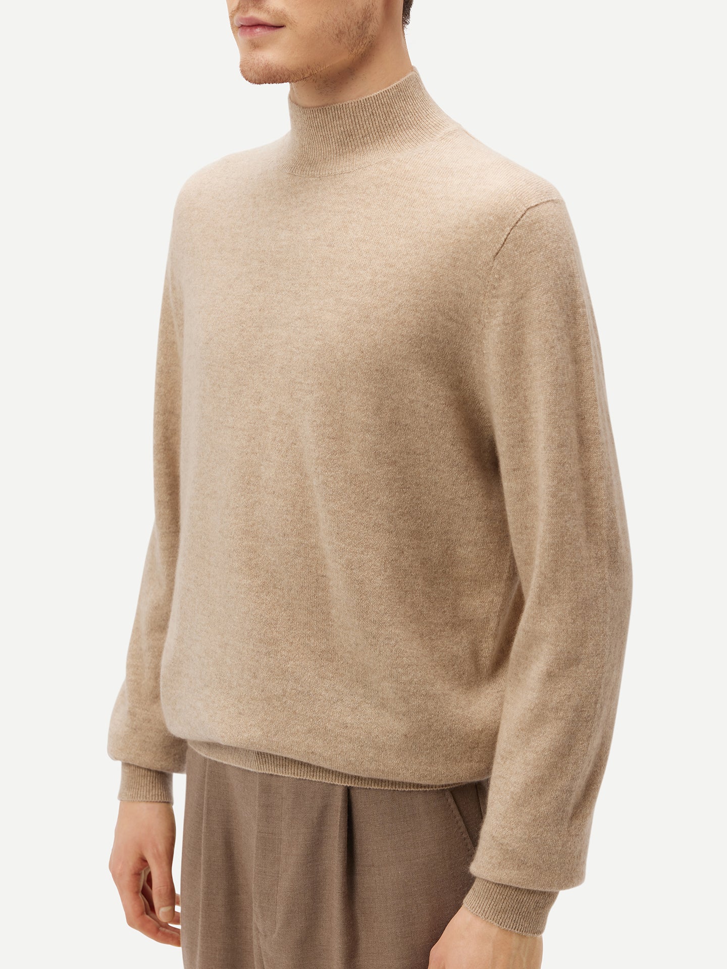 Naturfarbe Basic Stehkragenpullover aus Kaschmir