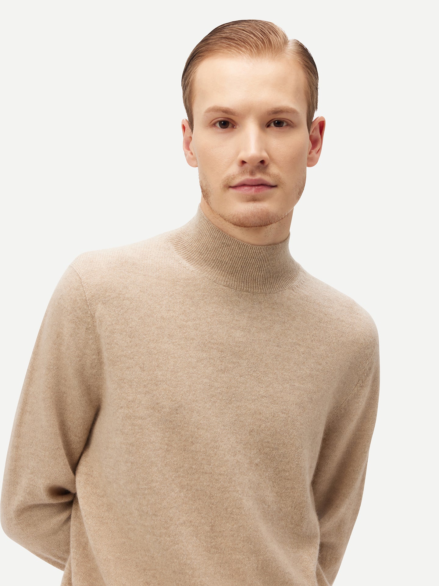 Naturfarbe Basic Stehkragenpullover aus Kaschmir