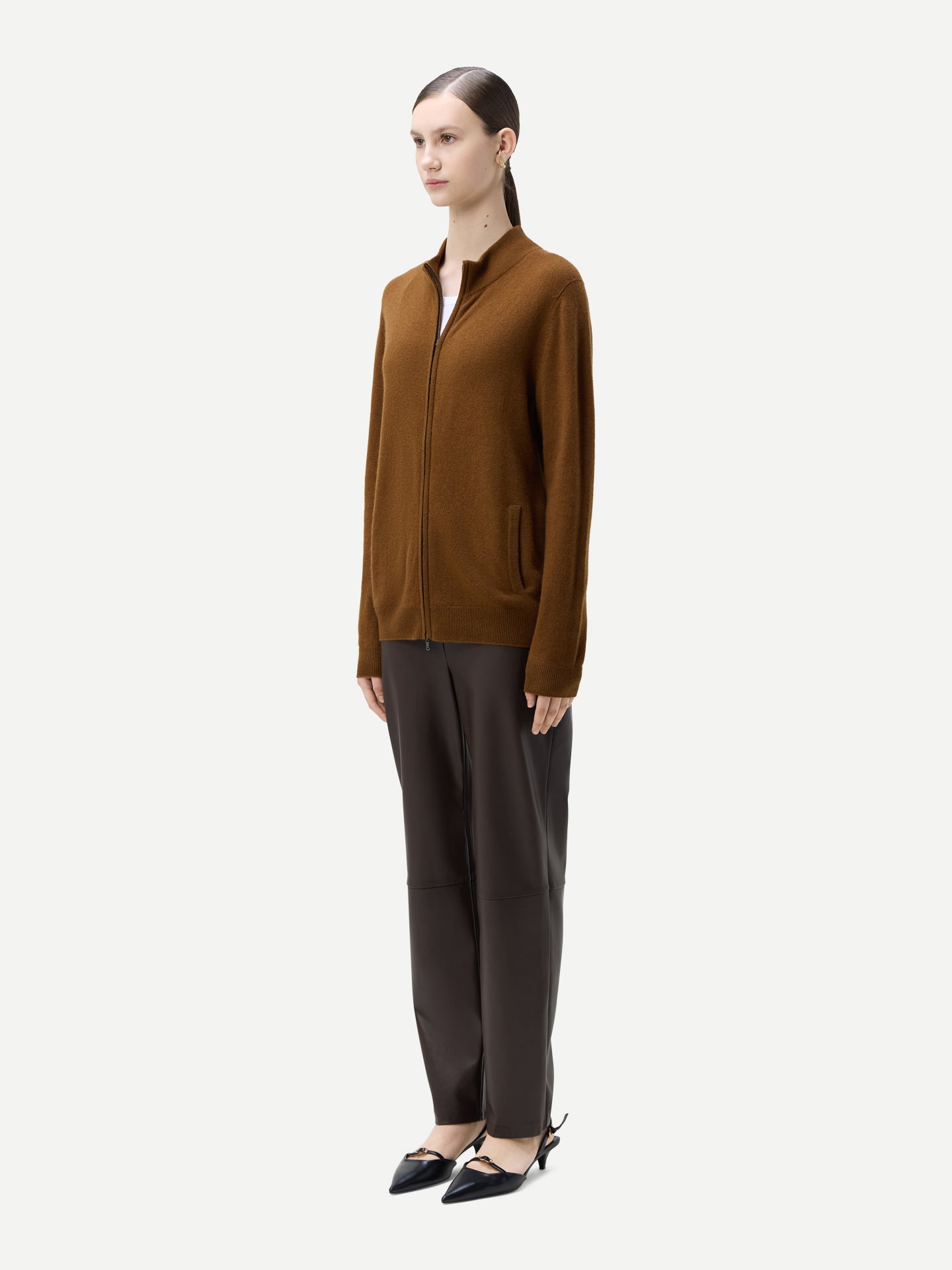 Basic Kaschmirstrickjacke mit Reißverschluss