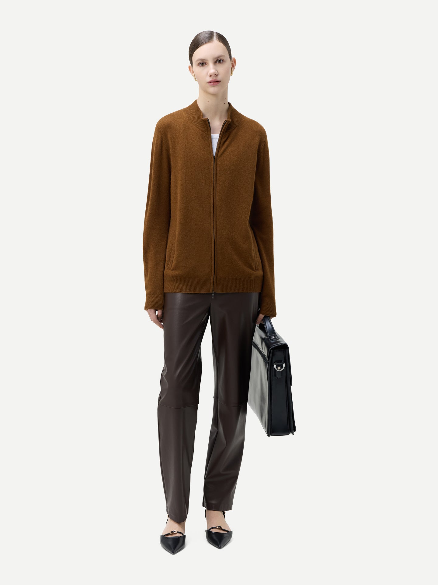 Basic Kaschmirstrickjacke mit Reißverschluss