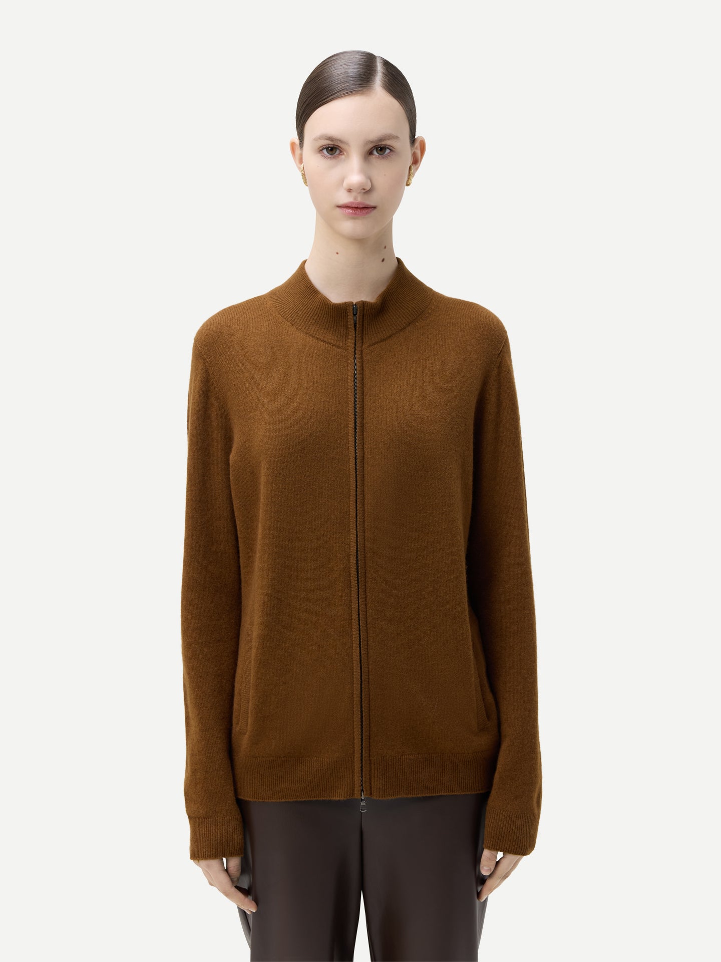 Basic Kaschmirstrickjacke mit Reißverschluss