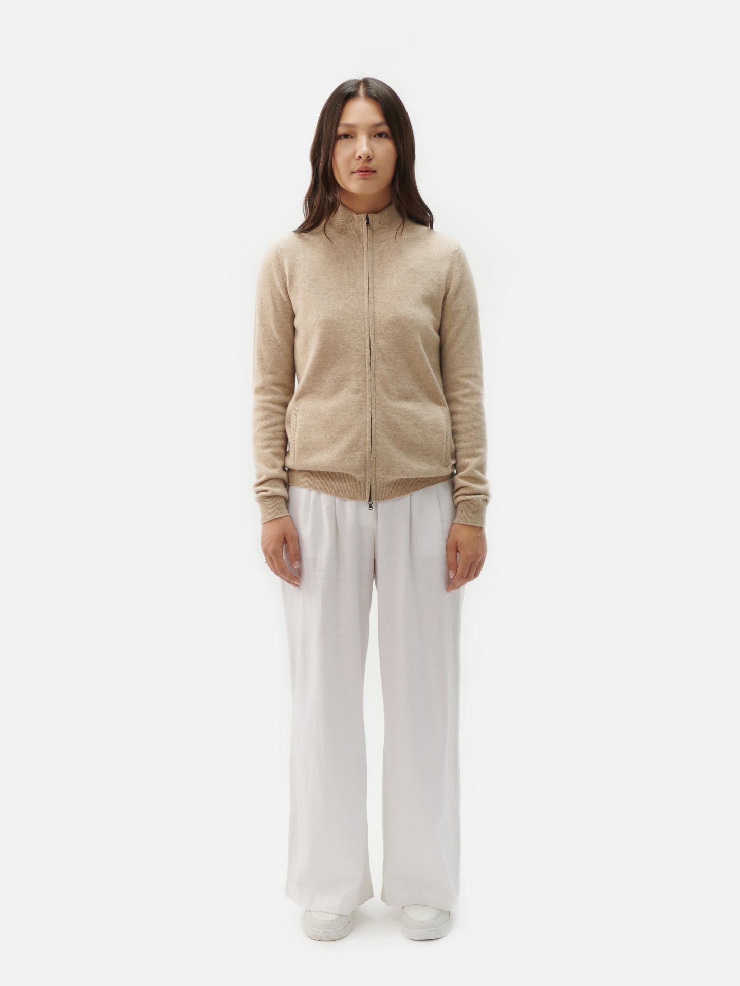 Basic Kaschmirstrickjacke mit Reißverschluss