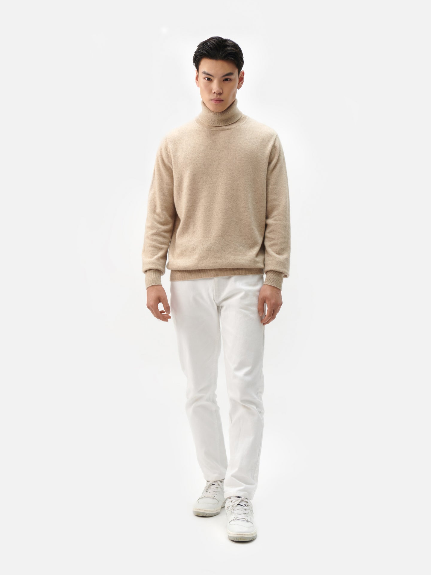 Naturfarbe Basic Kaschmir Rollkragenpullover