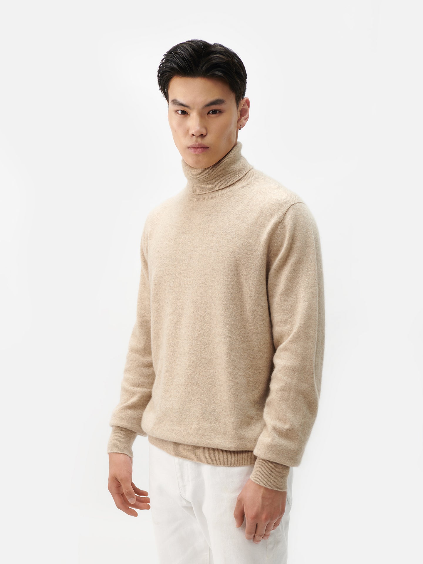 Naturfarbe Basic Kaschmir Rollkragenpullover