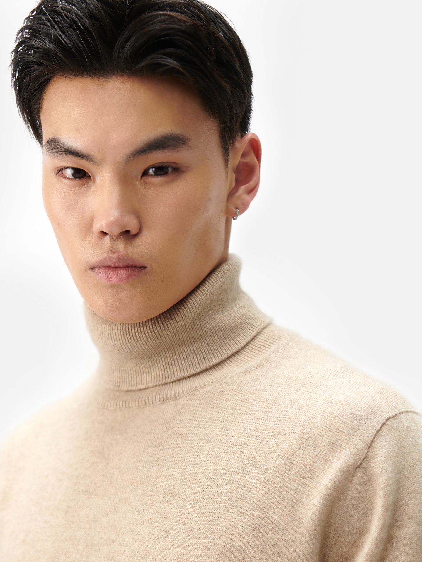 Naturfarbe Basic Kaschmir Rollkragenpullover