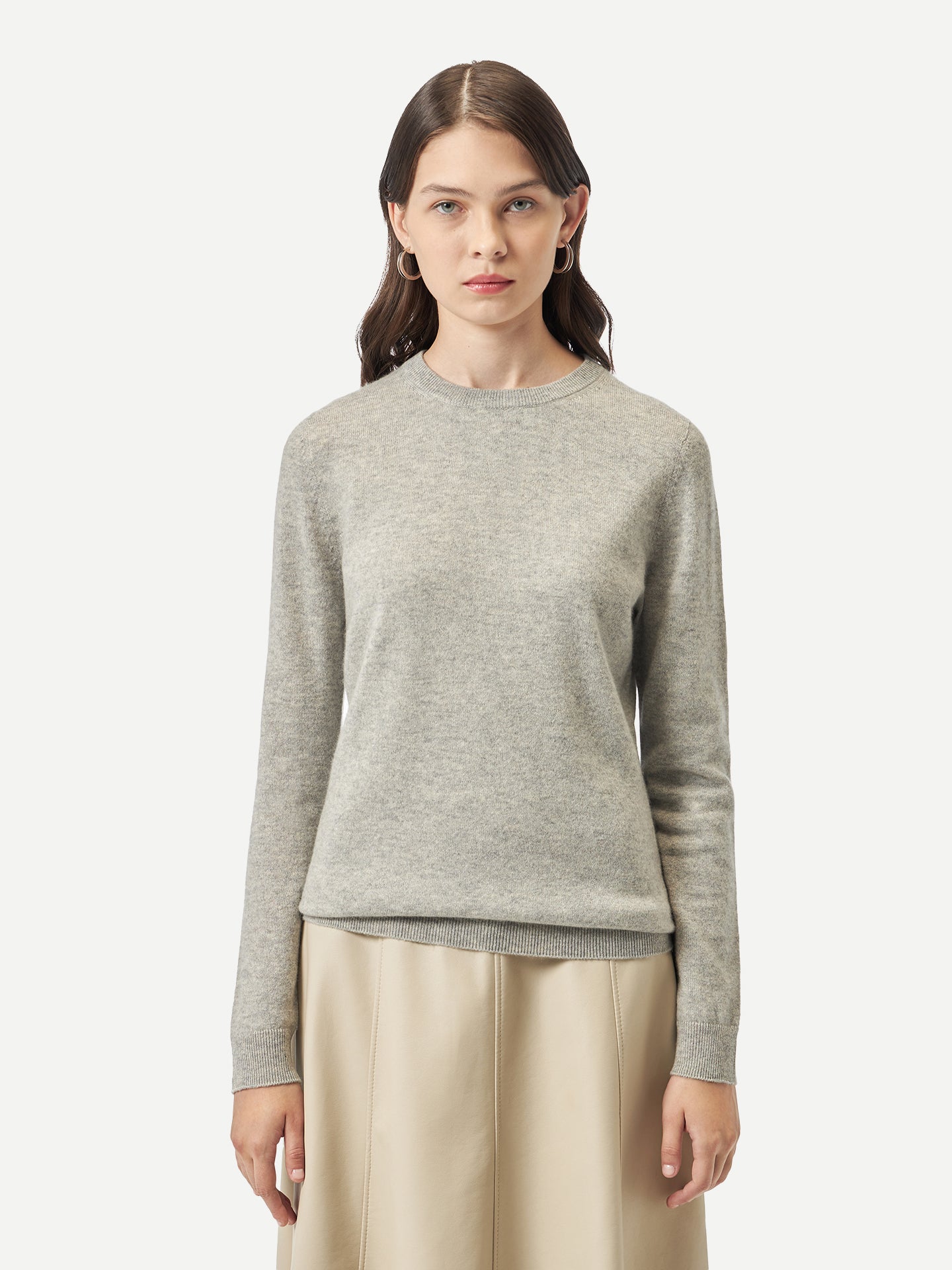 Basic R-Ausschnitt Kaschmirpullover