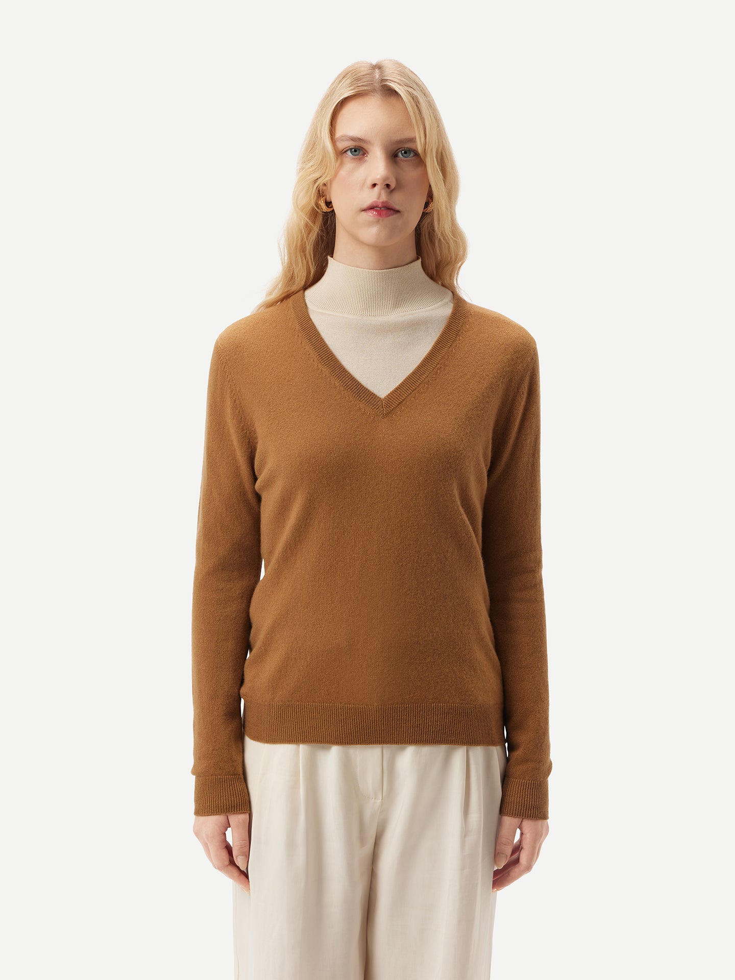 Basic V-Ausschnitt Kaschmirpullover