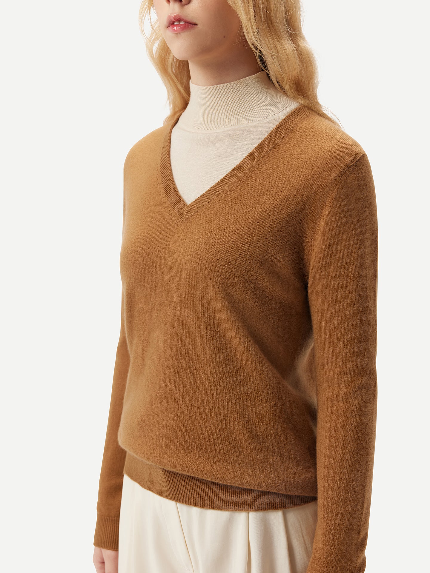 Basic V-Ausschnitt Kaschmirpullover