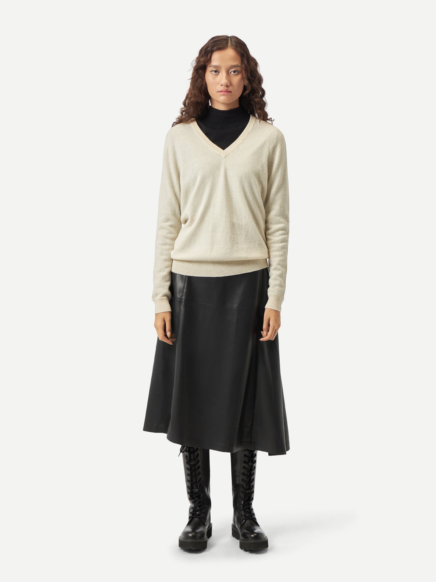 Basic V-Ausschnitt Kaschmirpullover