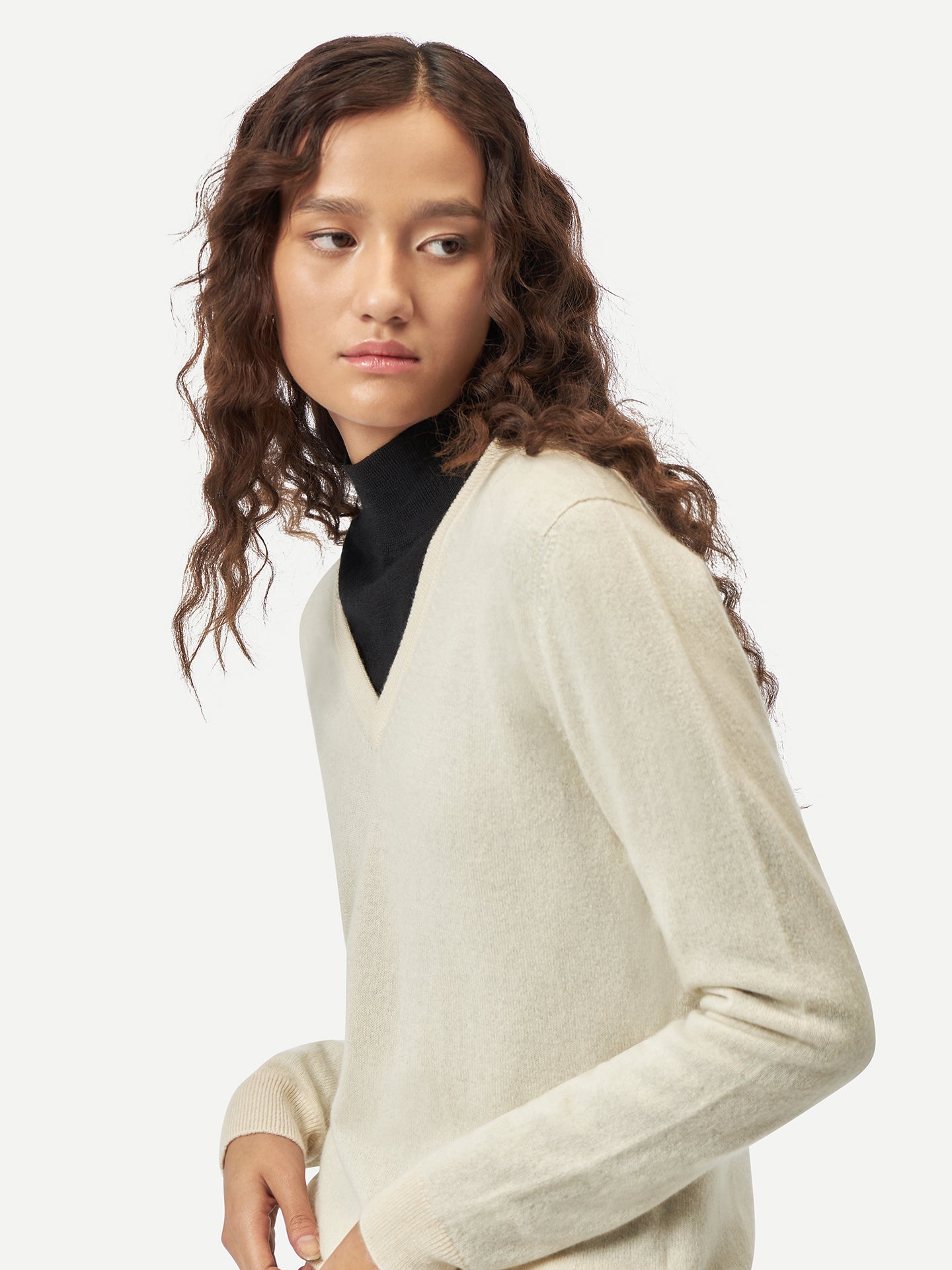 Basic V-Ausschnitt Kaschmirpullover