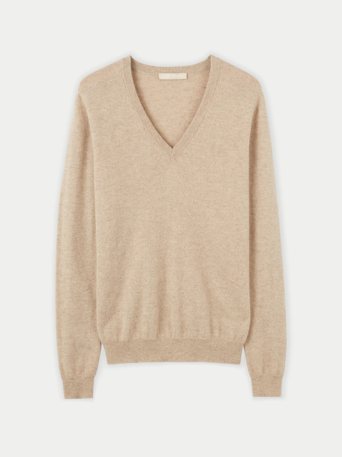 Naturfarbe Basic V-Ausschnitt Kaschmirpullover