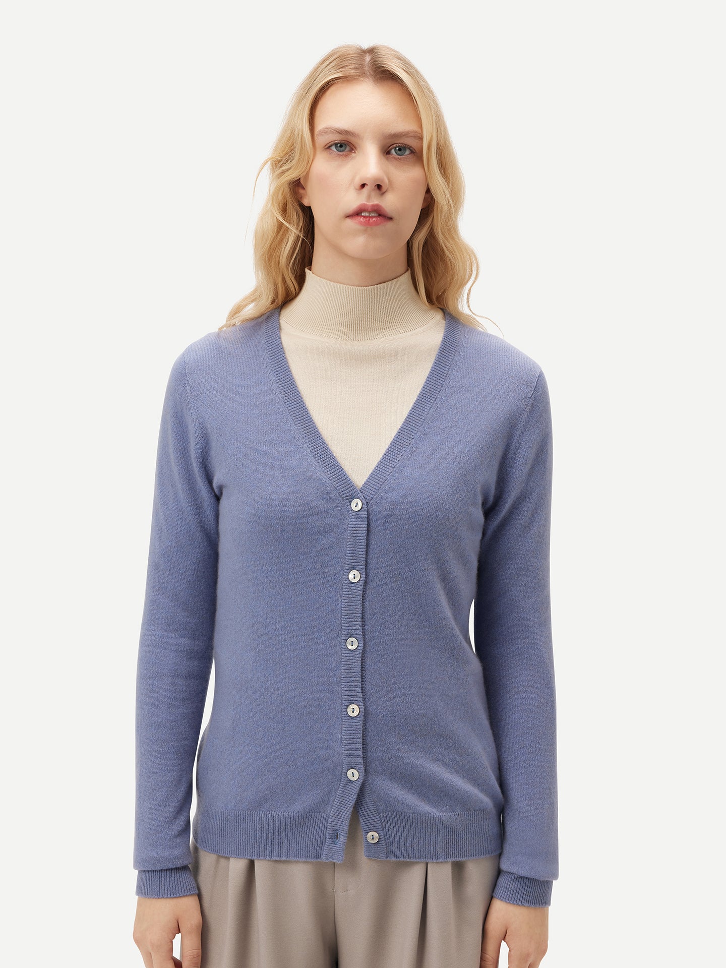 Basic V-Ausschnitt Kaschmirstrickjacke