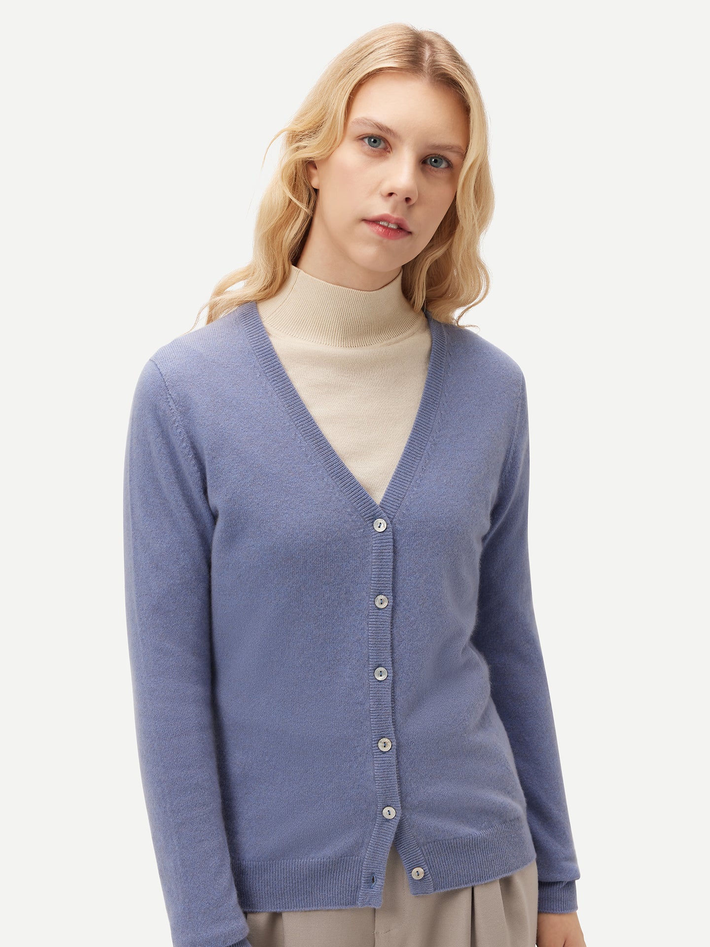 Basic V-Ausschnitt Kaschmirstrickjacke