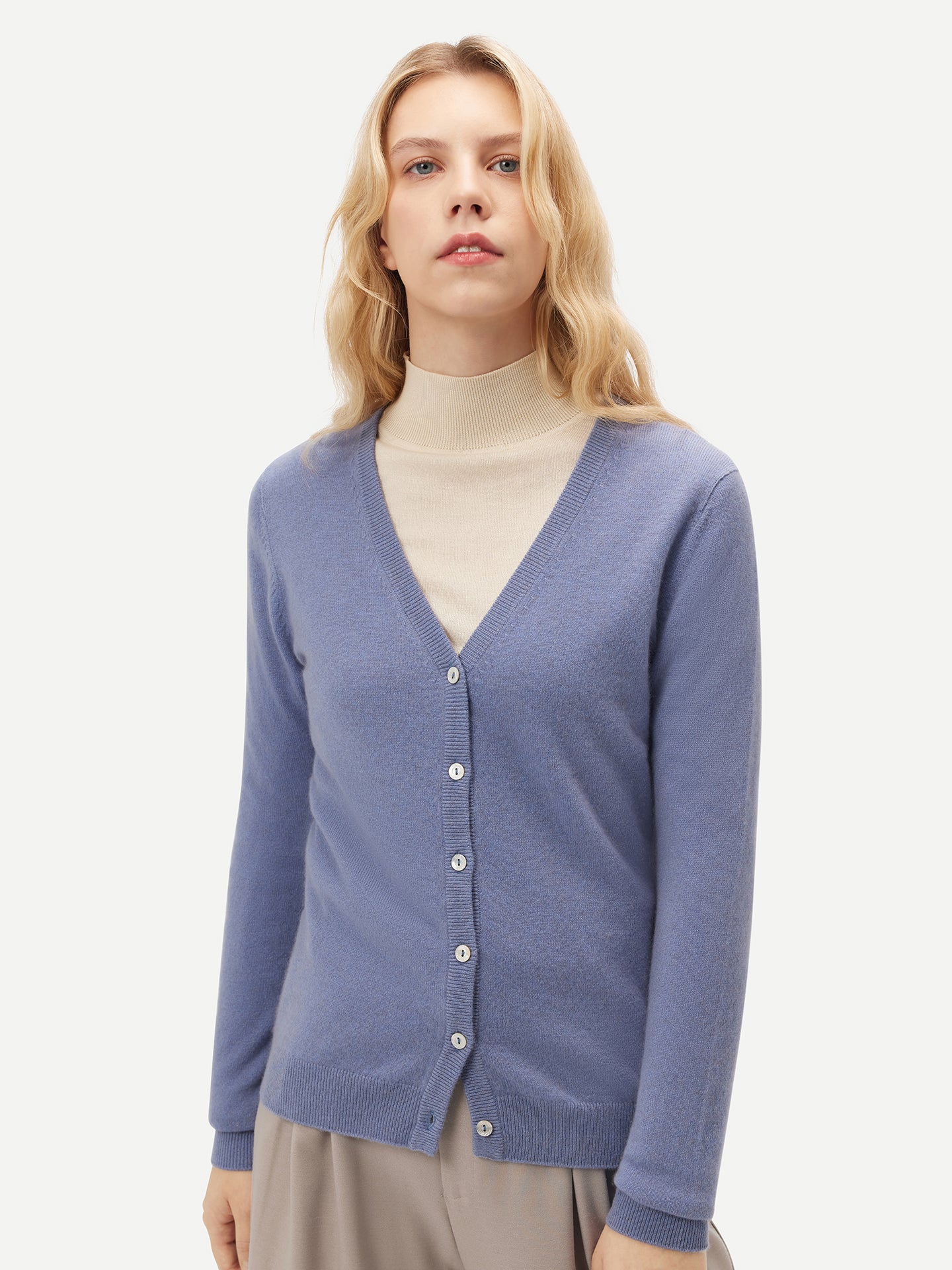 Basic V-Ausschnitt Kaschmirstrickjacke