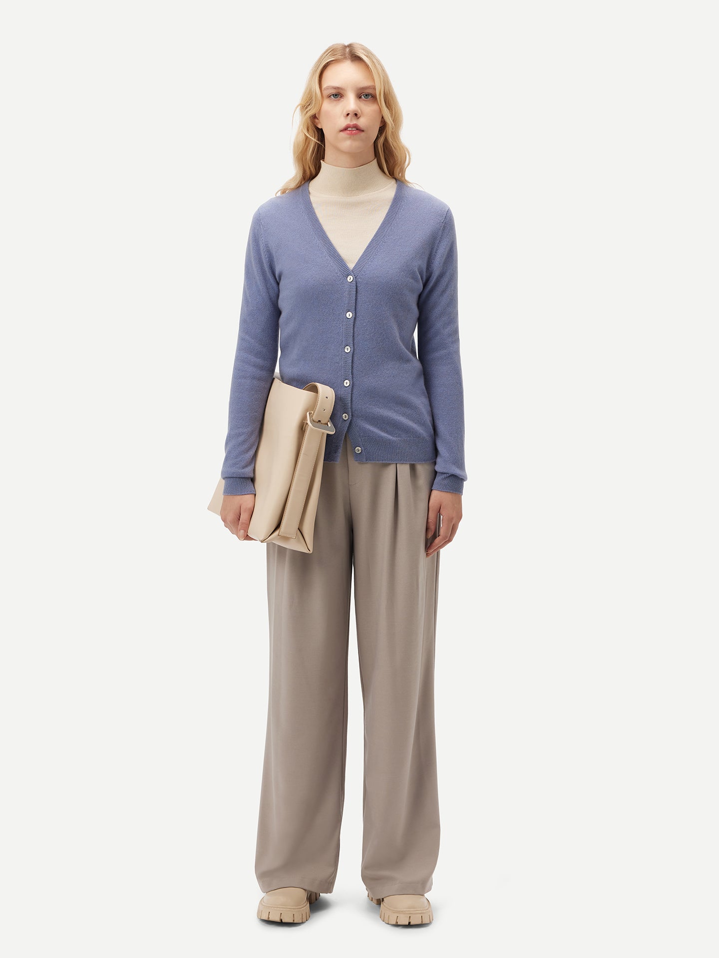 Basic V-Ausschnitt Kaschmirstrickjacke