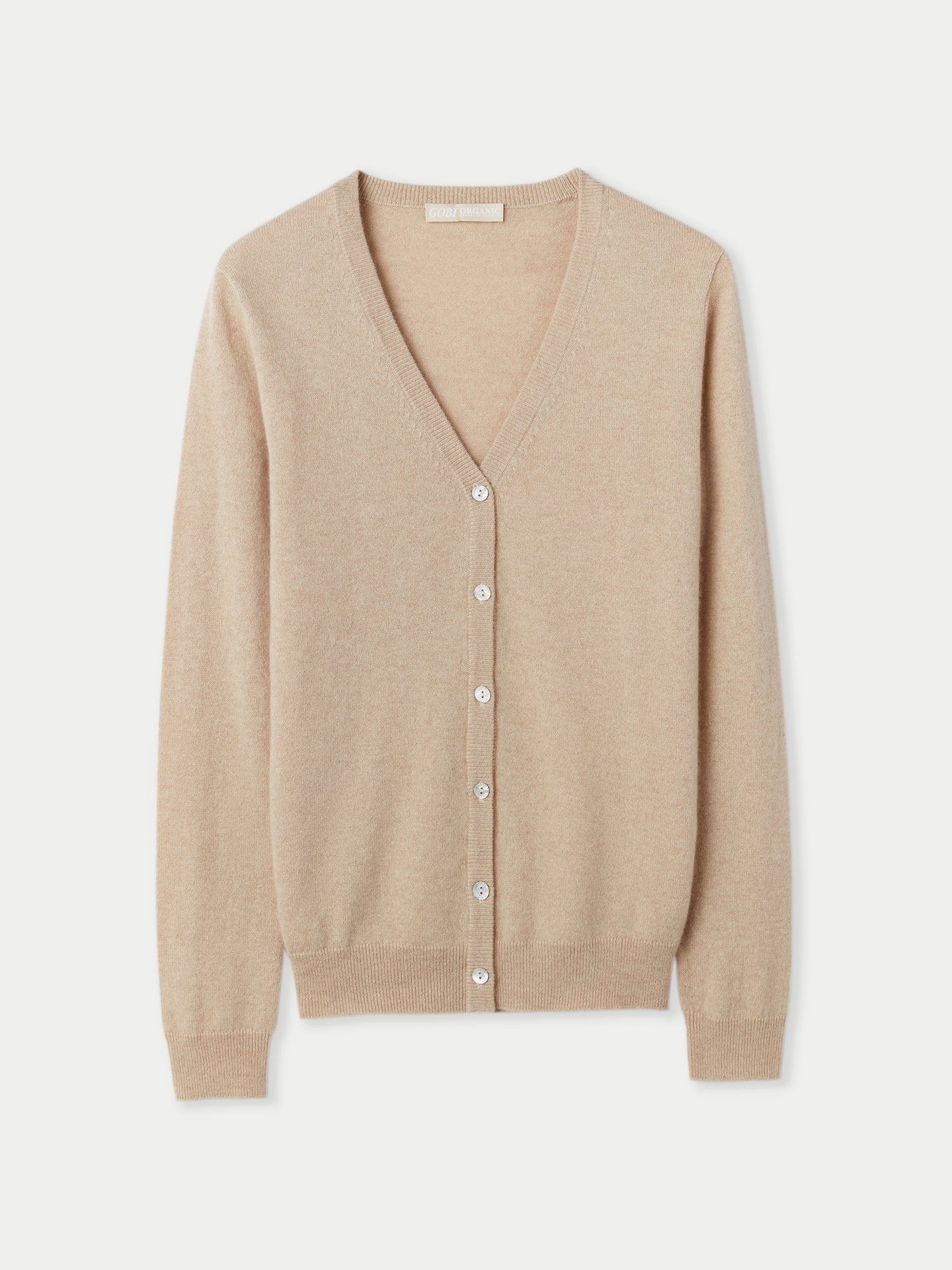 Naturfarbe V-Ausschnitt Kaschmirstrickjacke