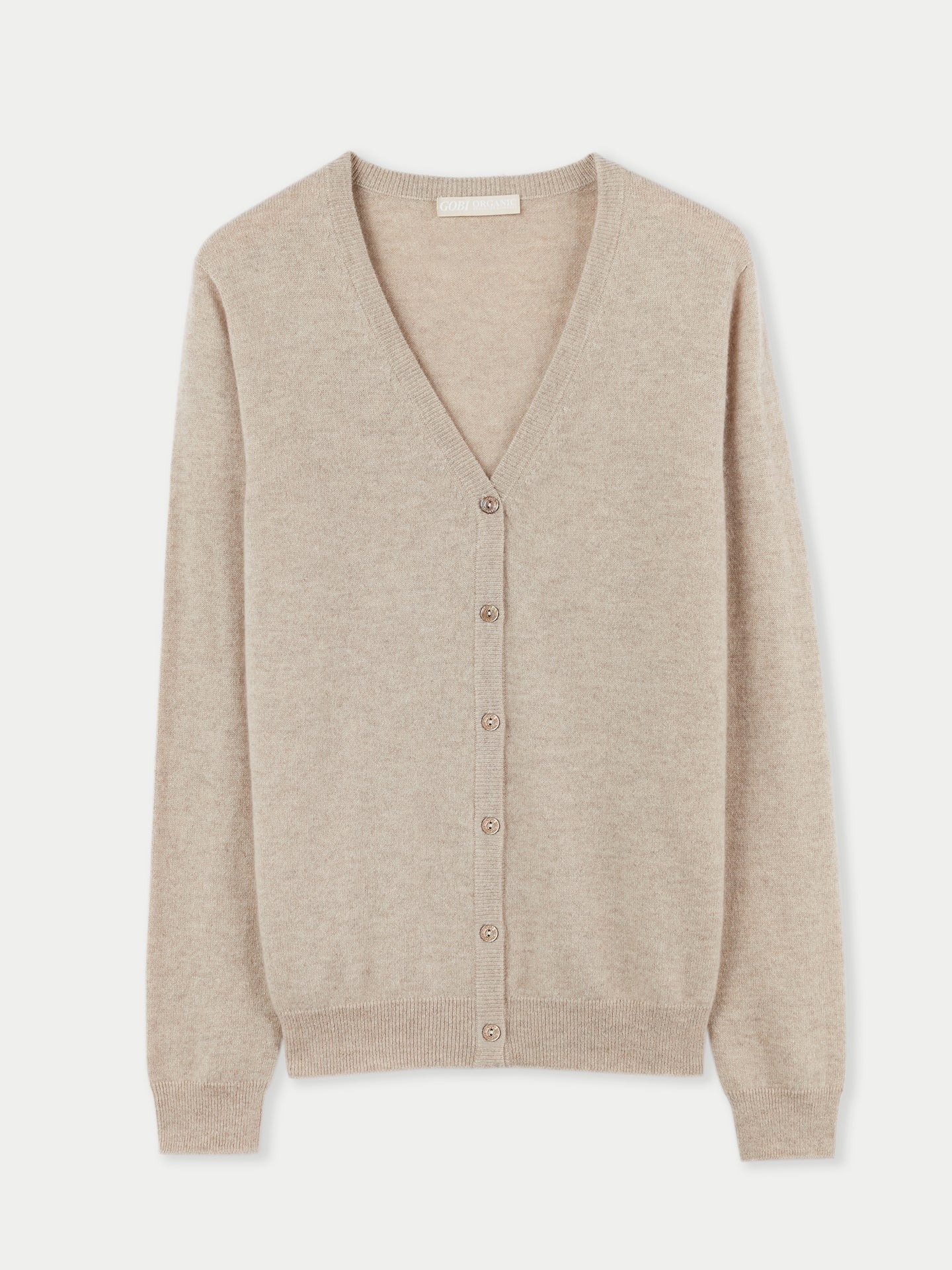 Naturfarbe V-Ausschnitt Kaschmirstrickjacke