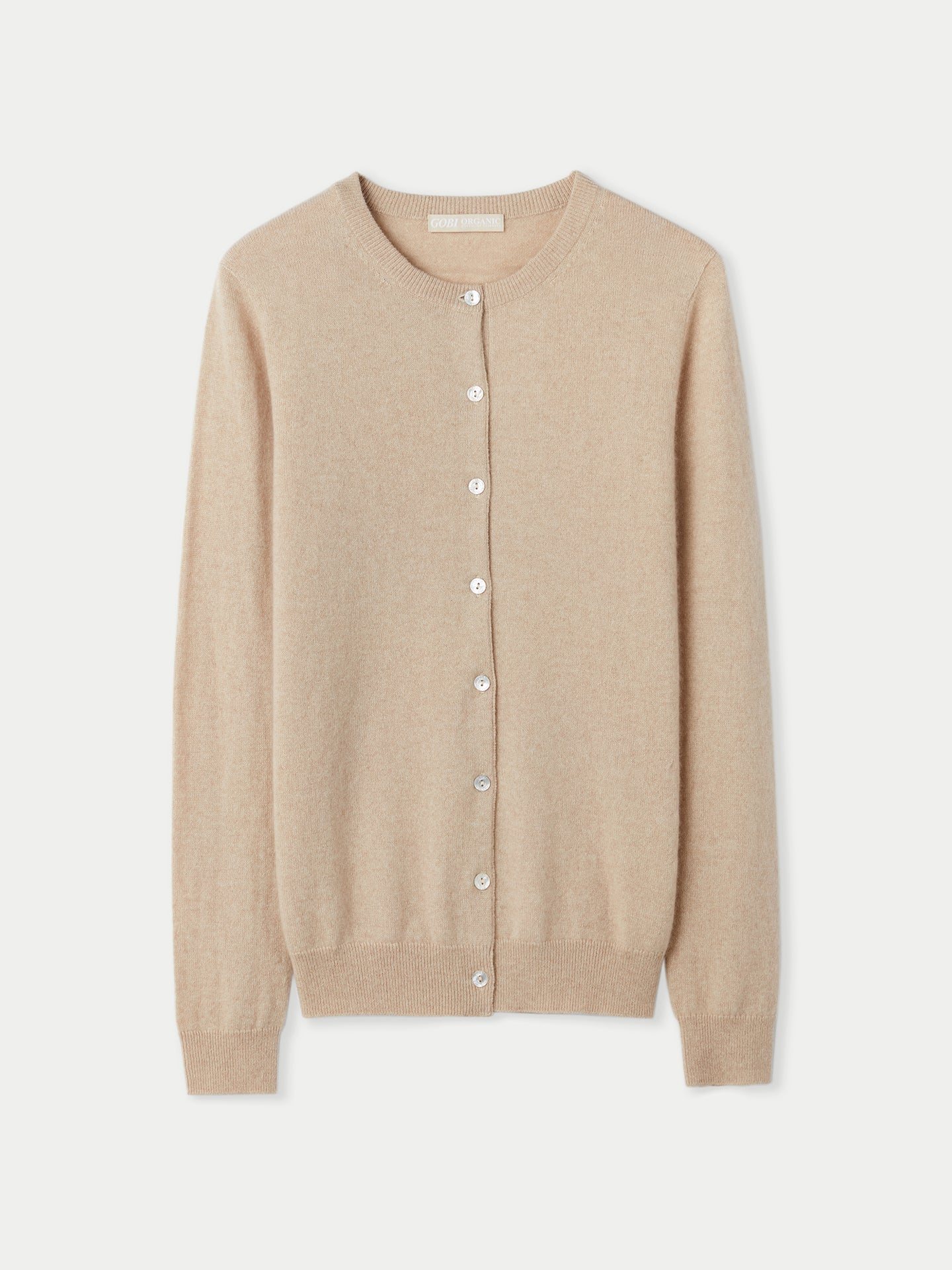 Naturfarbe R-Ausschnitt Kaschmirstrickjacke