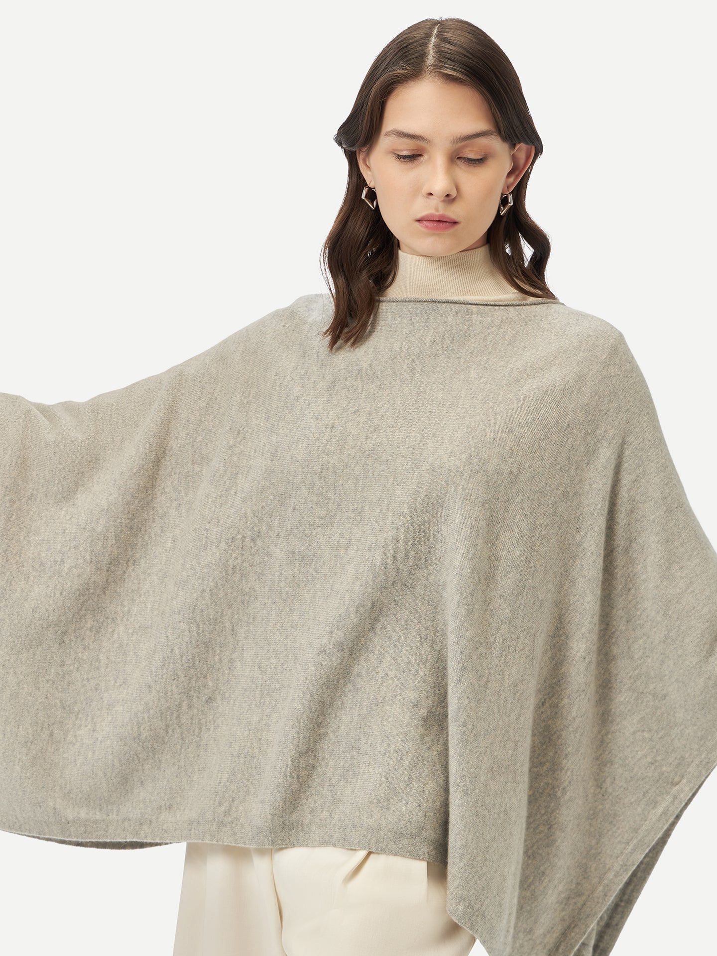Women's Boat-Neck Cashmere Poncho Dawn Blue - Gobi Cashmere
