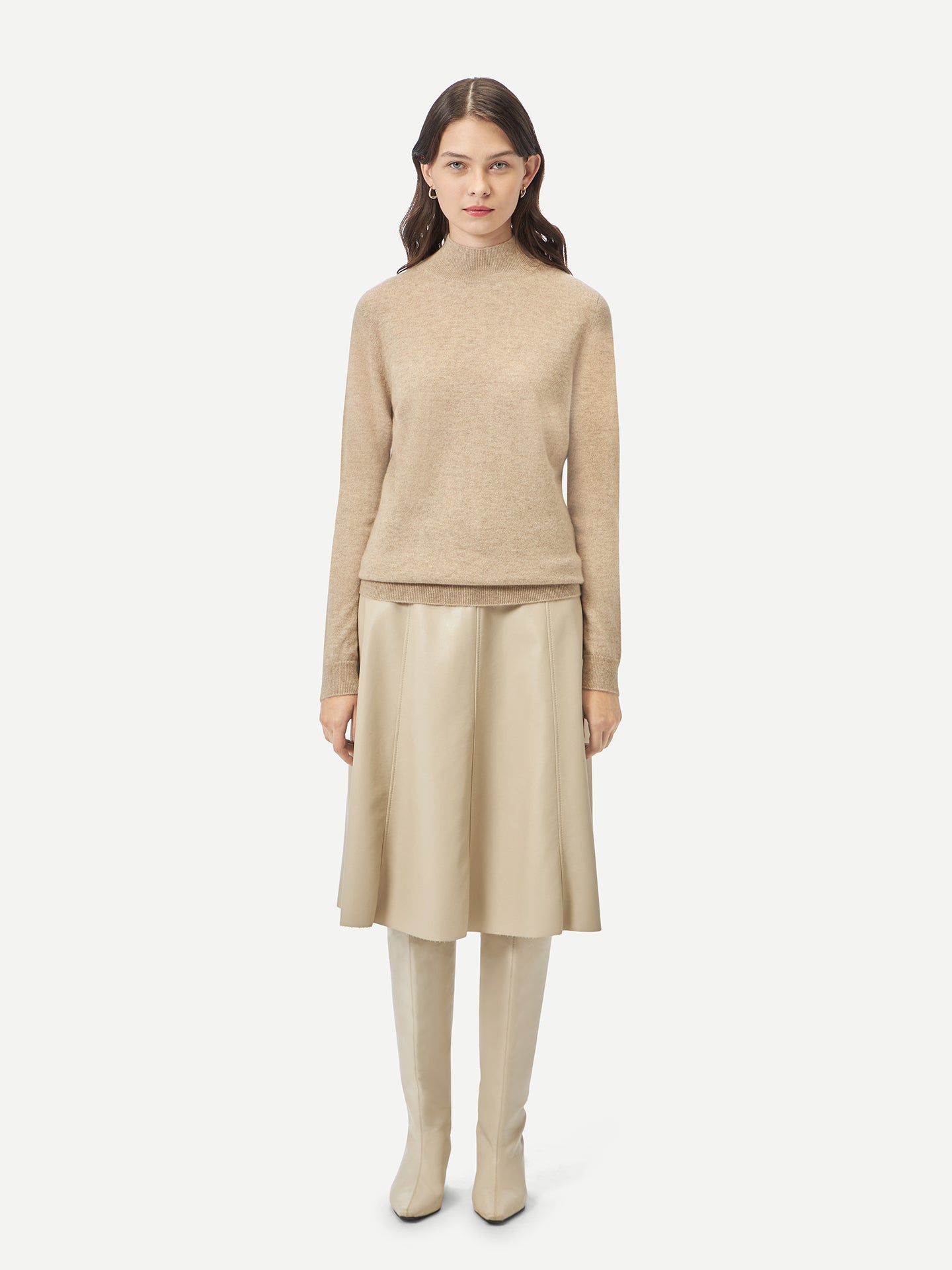 Naturfarbe Basic Stehkragenpullover aus Kaschmir
