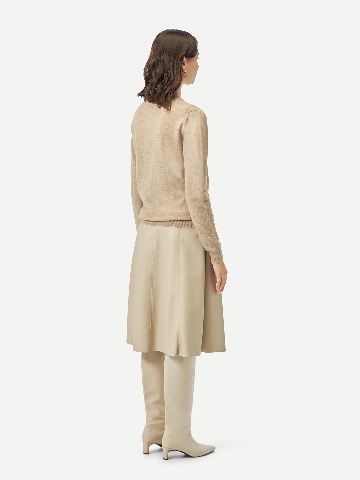 Naturfarbe Basic Stehkragenpullover aus Kaschmir