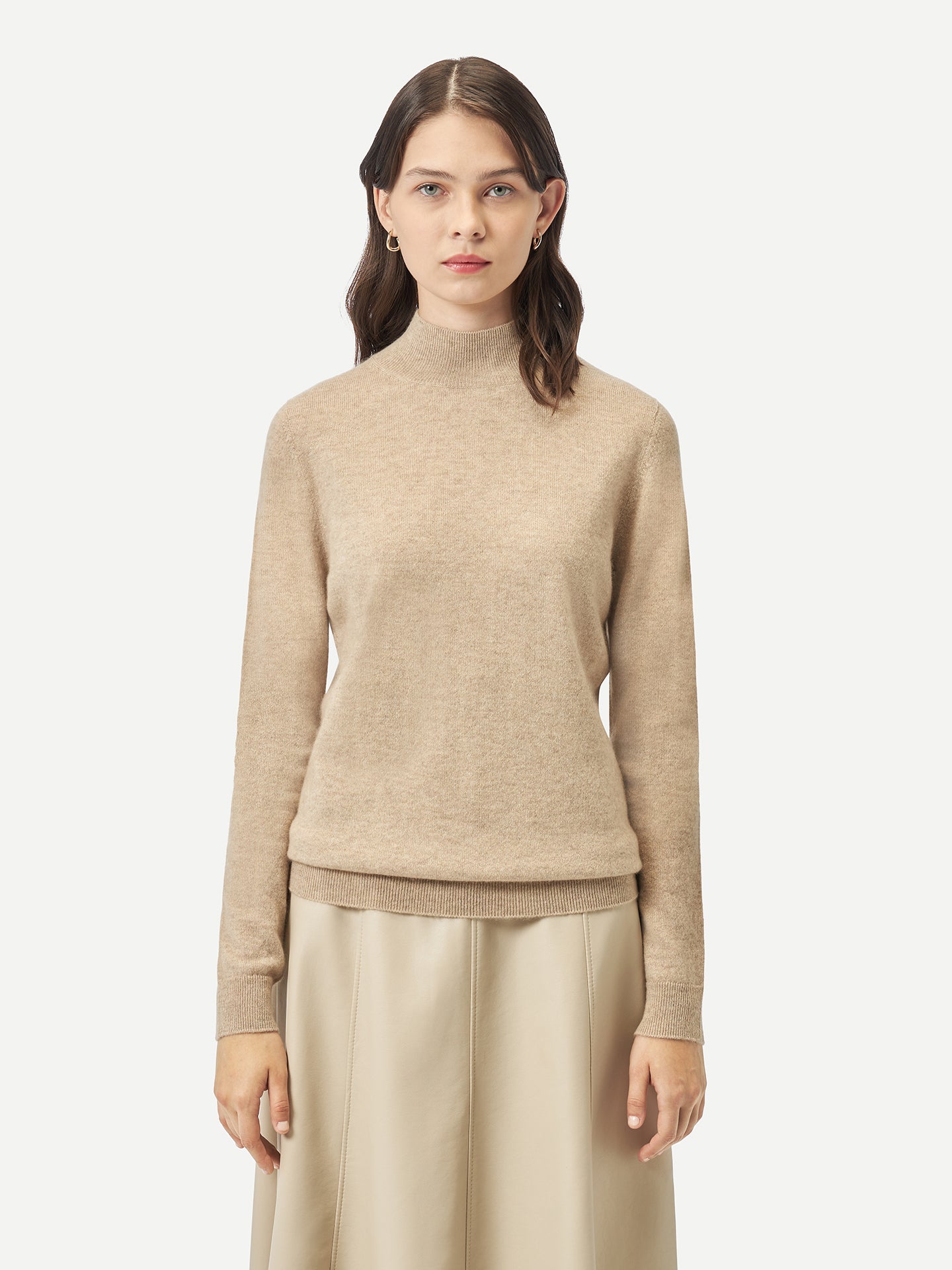Naturfarbe Basic Stehkragenpullover aus Kaschmir