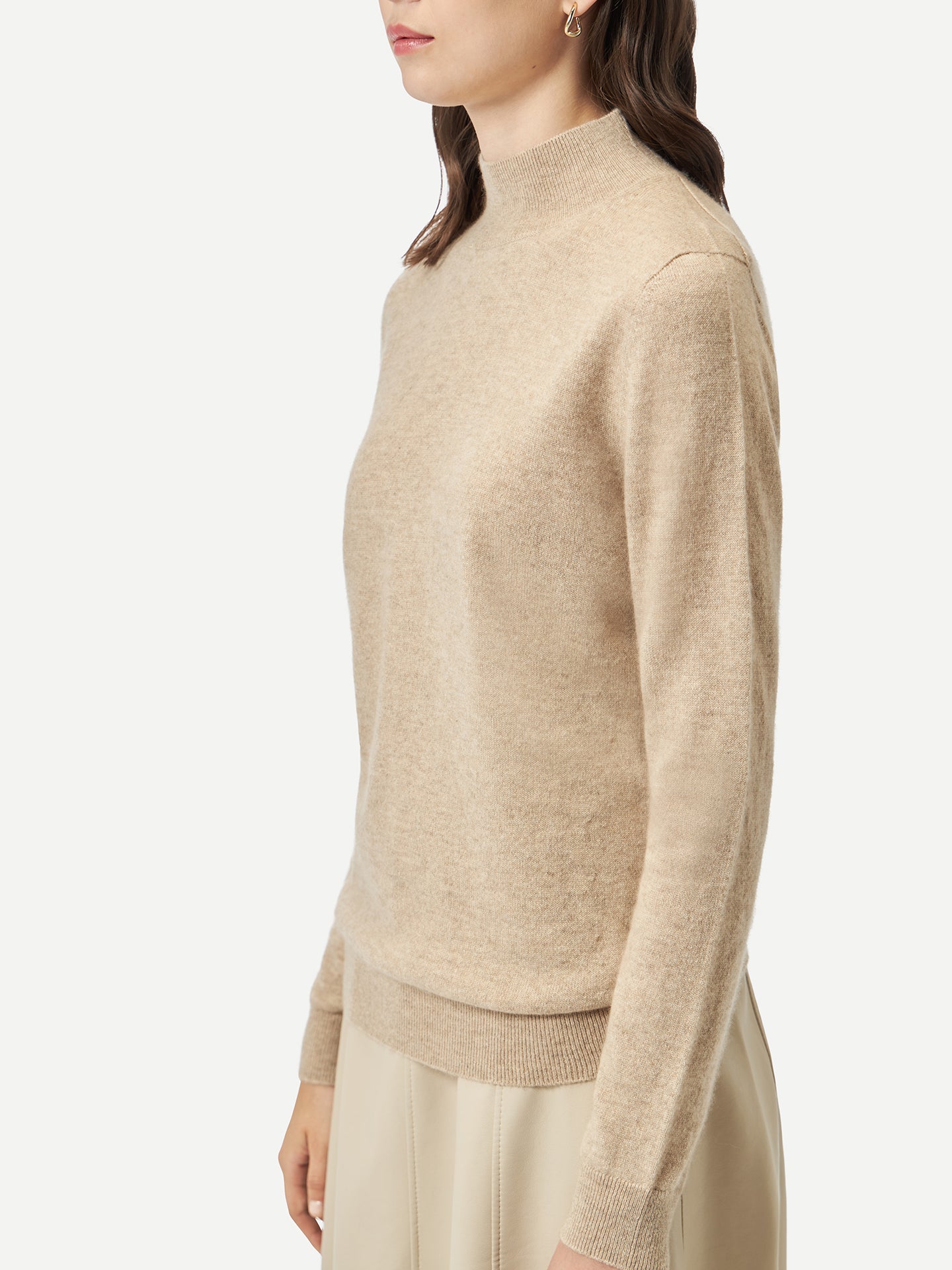 Naturfarbe Basic Stehkragenpullover aus Kaschmir