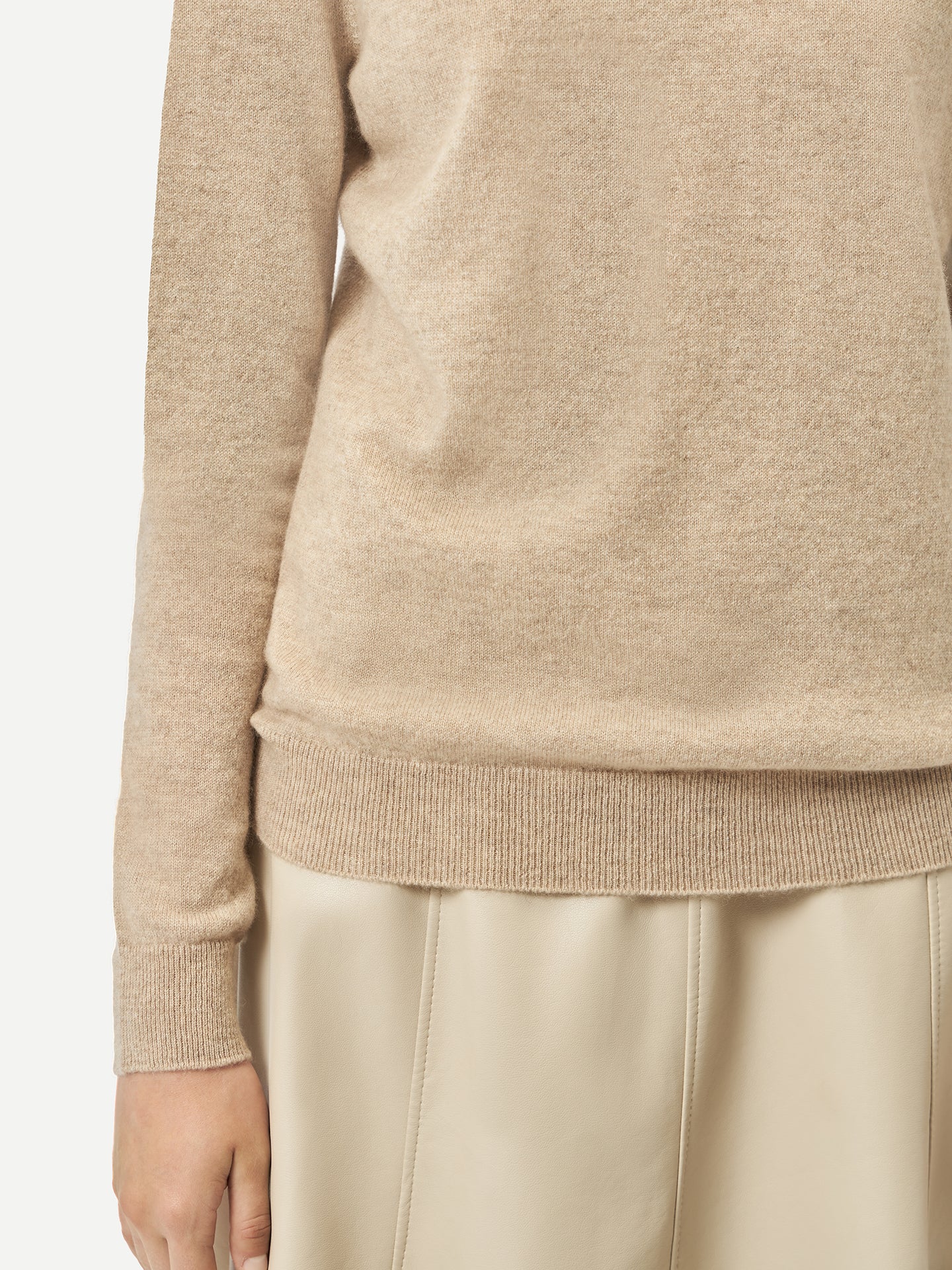 Naturfarbe Basic Stehkragenpullover aus Kaschmir