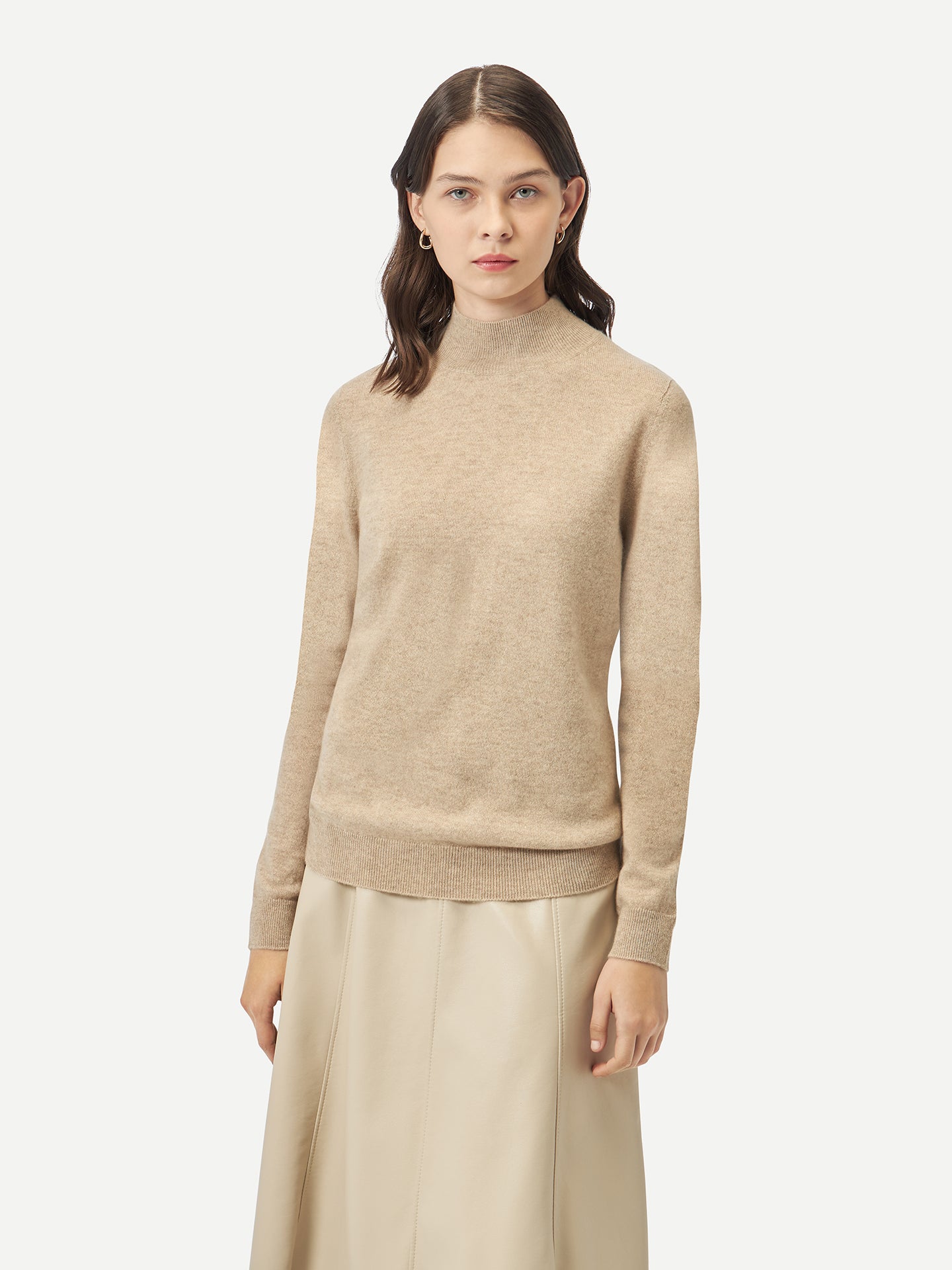 Naturfarbe Basic Stehkragenpullover aus Kaschmir