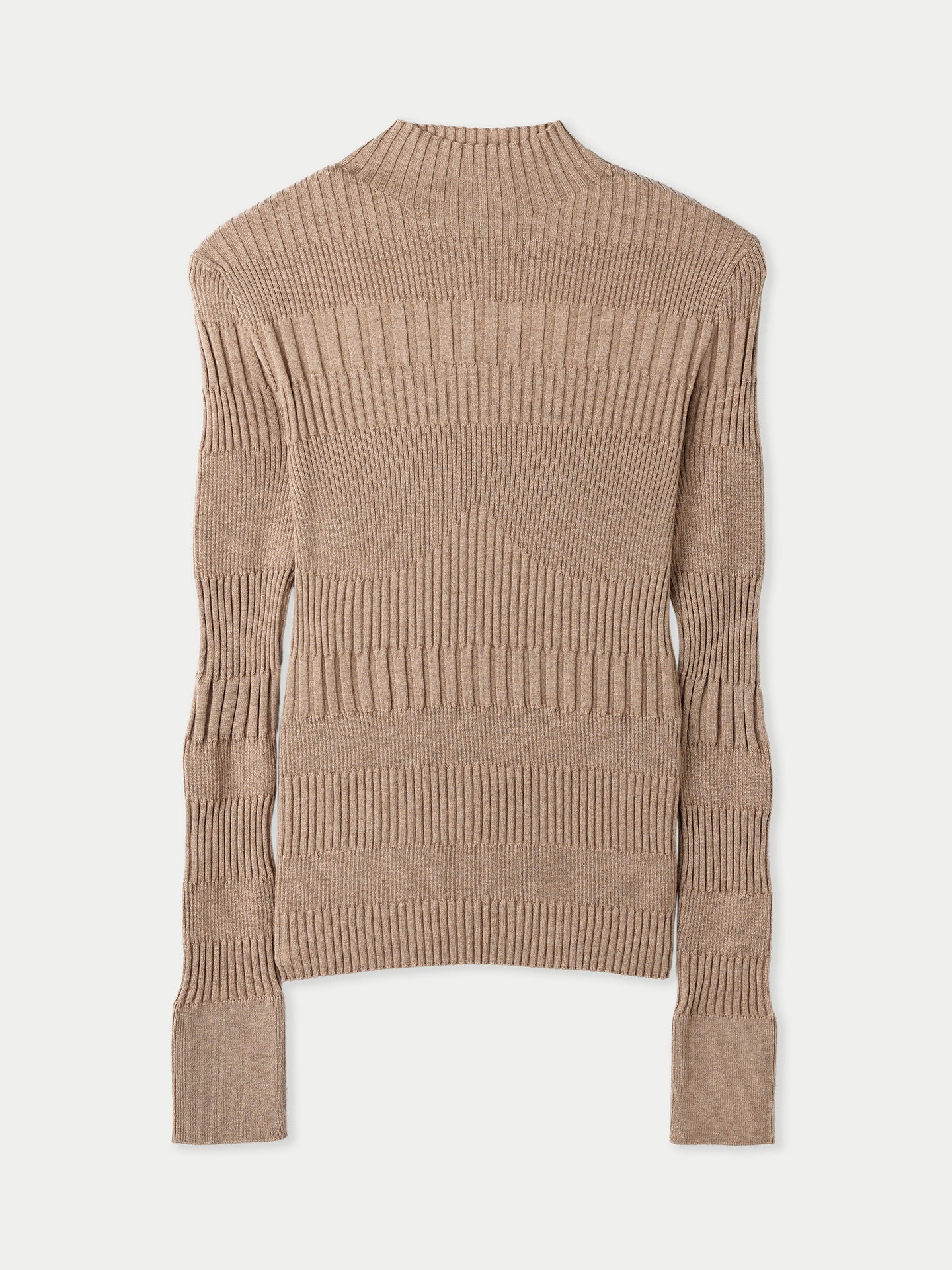 Hochgeschlossener Rippenpullover aus Baumwoll-Seiden-Kaschmir-Mischung