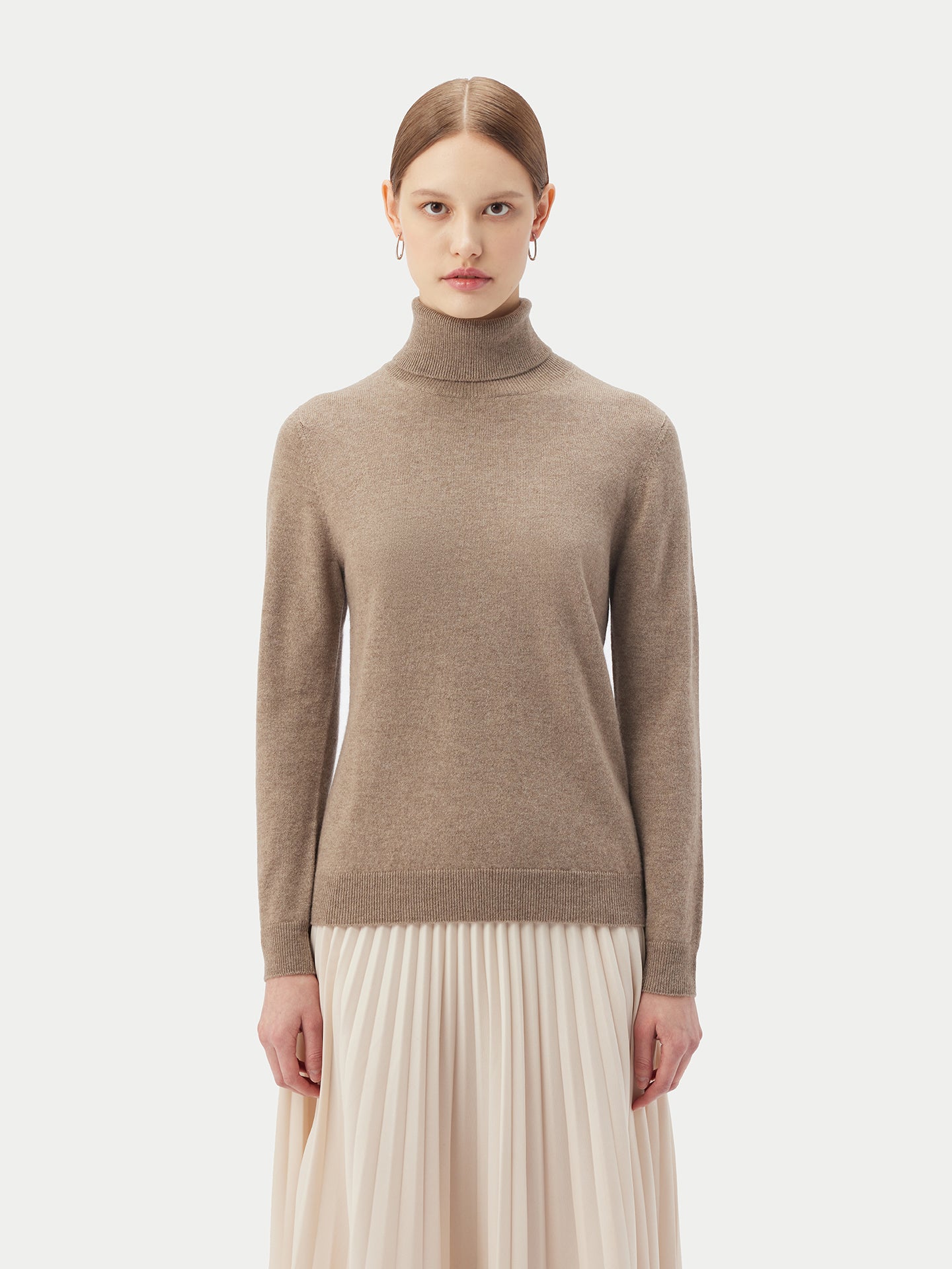 Naturfarbe Basic Rollkragenpullover aus Kaschmir