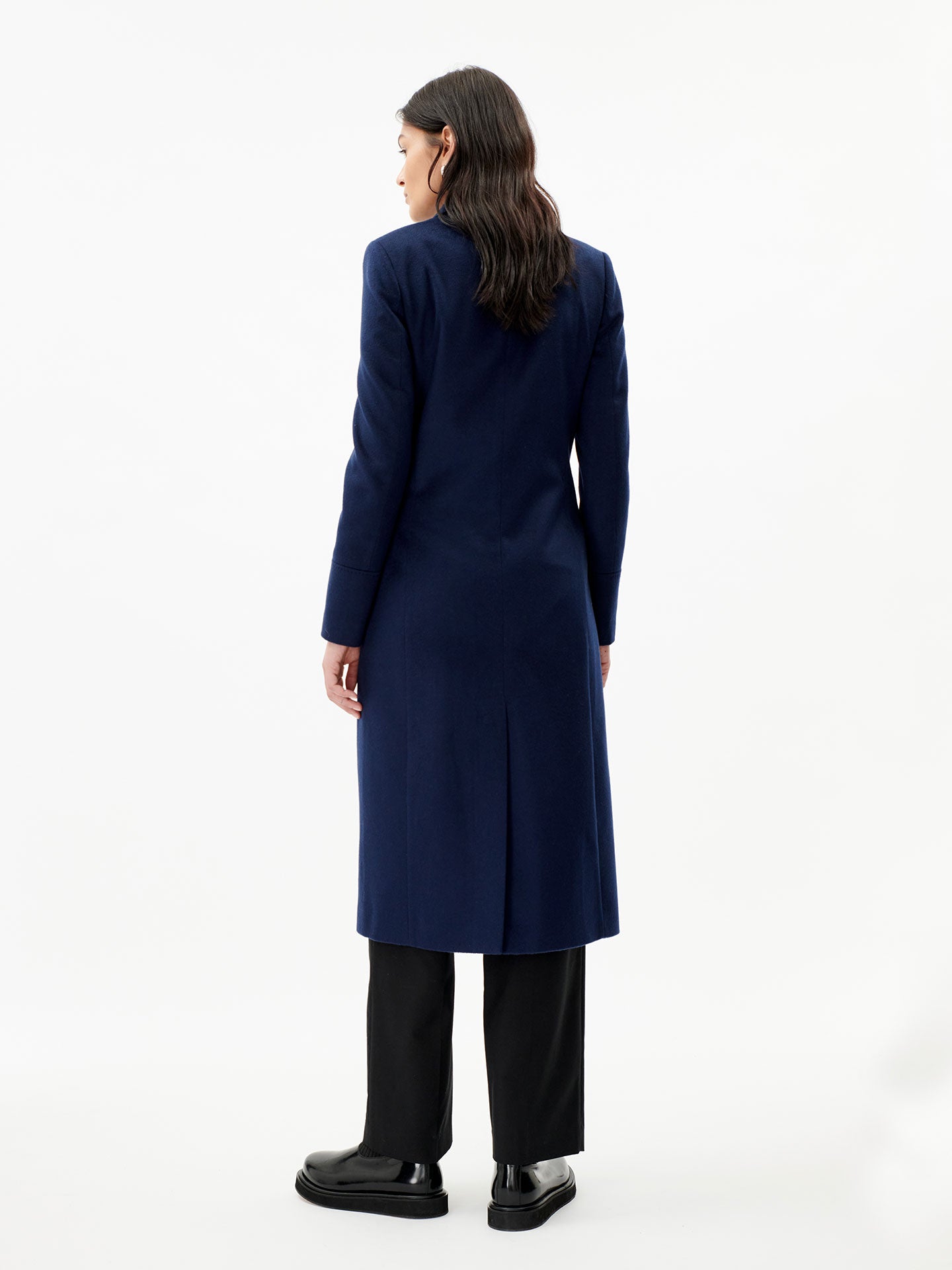 Damen Kaschmir Langer Mantel Mit Spitzenrevers Marineblau - Gobi Cashmere