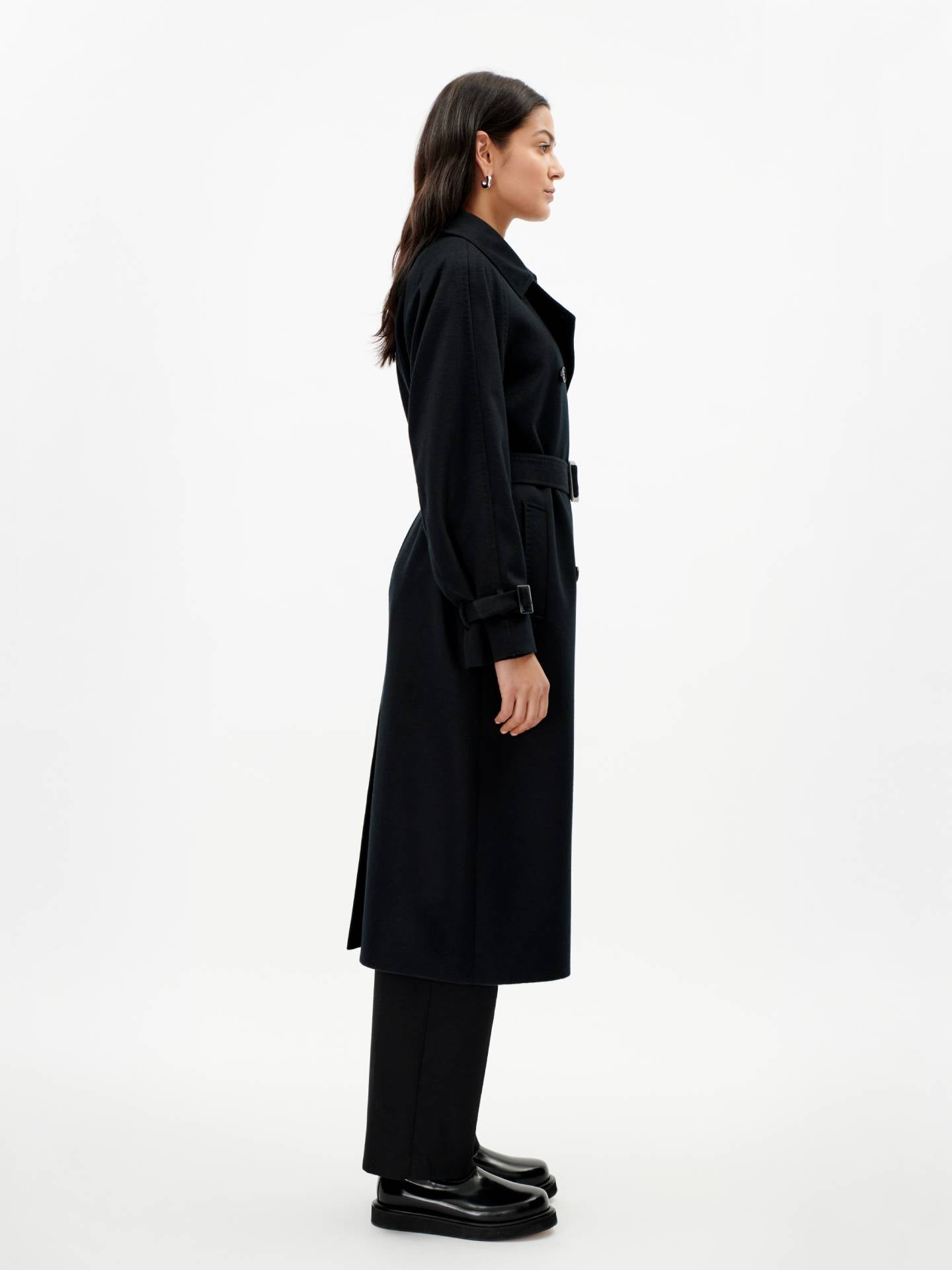Damen Doppelreihiger Kaschmir-Trenchcoat schwarz - Gobi Cashmere