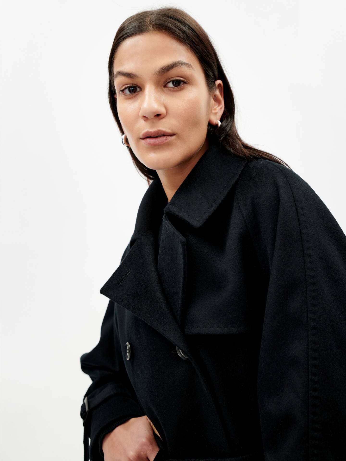 Damen Doppelreihiger Kaschmir-Trenchcoat schwarz - Gobi Cashmere