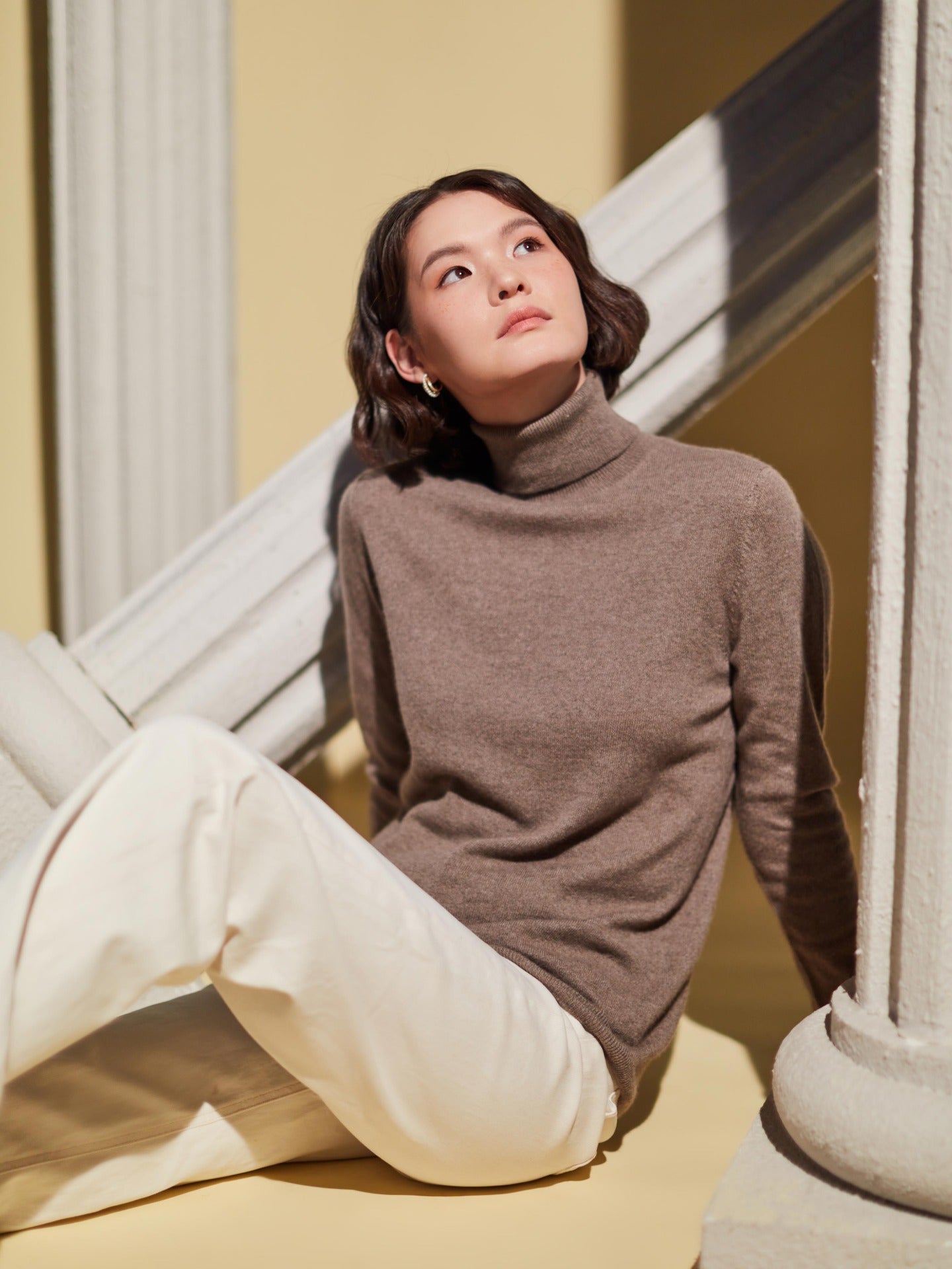 Damen Kaschmir Basic Rollkragenpullover Taupe - Gobi Cashmere