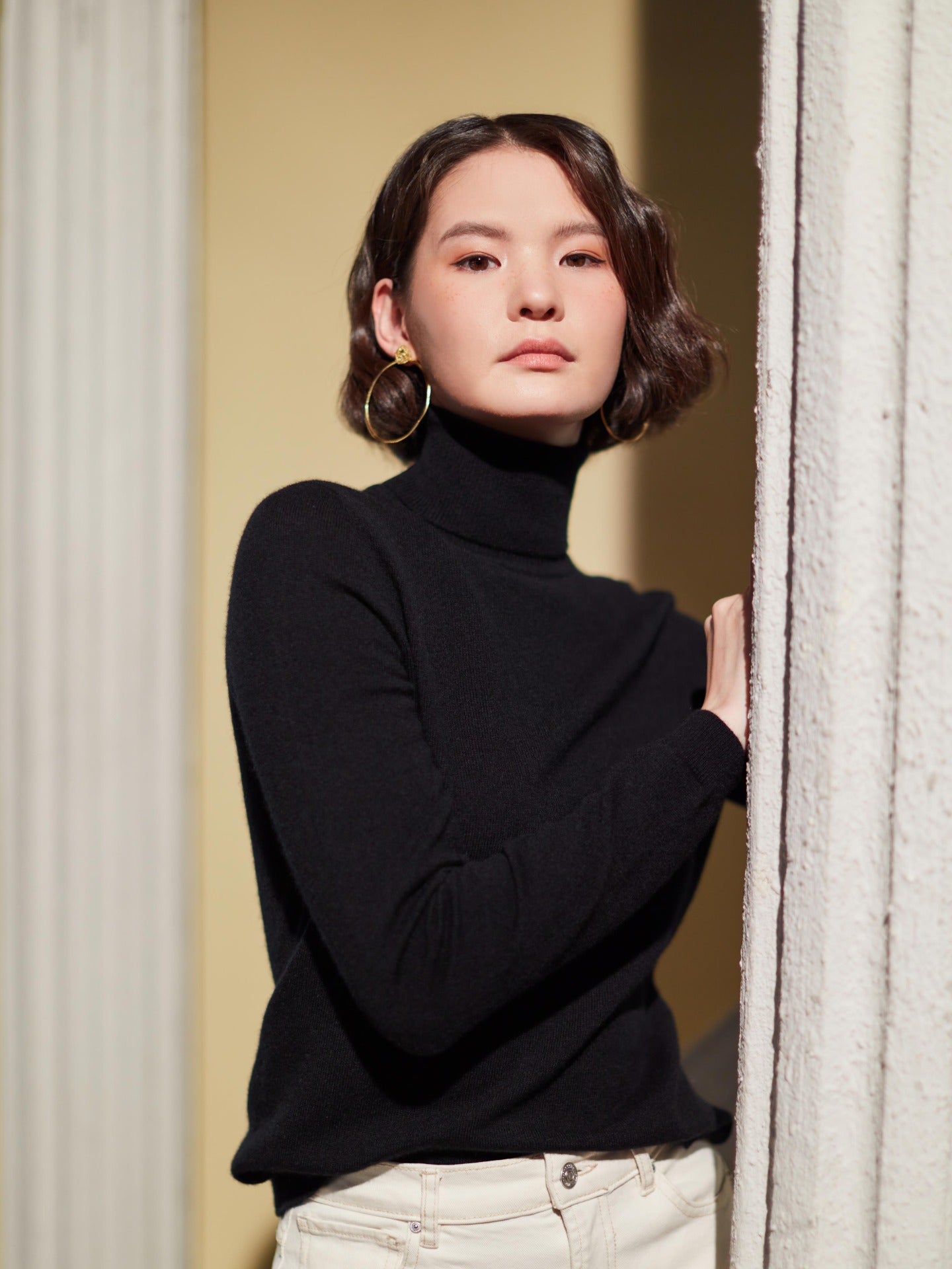 Damen Kaschmir Basic Rollkragenpullover Schwarz - Gobi Cashmere