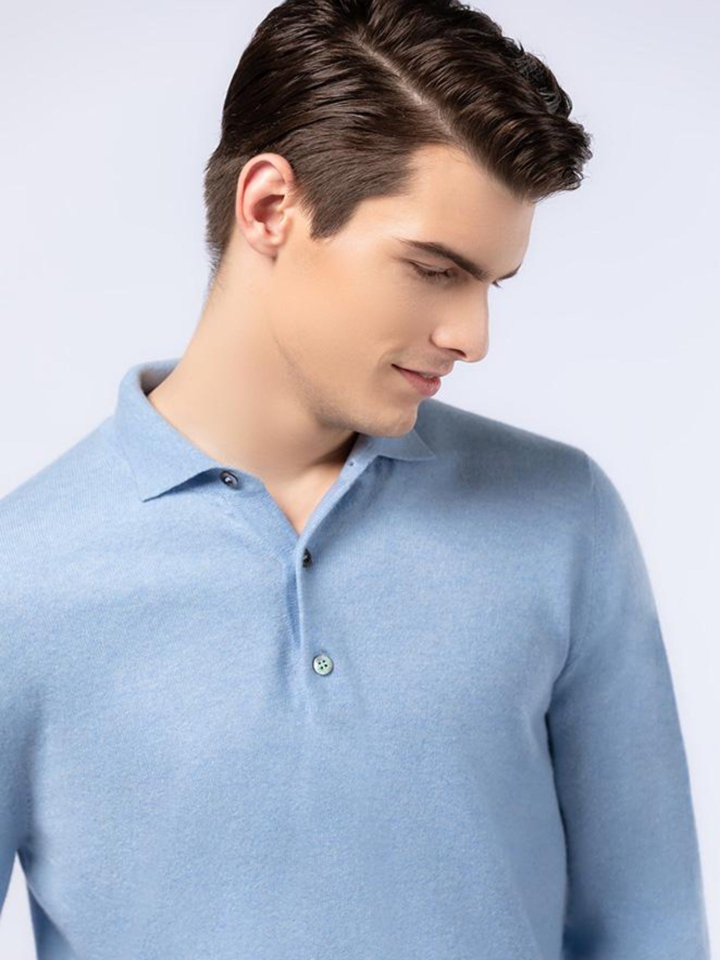 Herren Kaschmir Polokragen Pullover hellblau - Gobi Cashmere