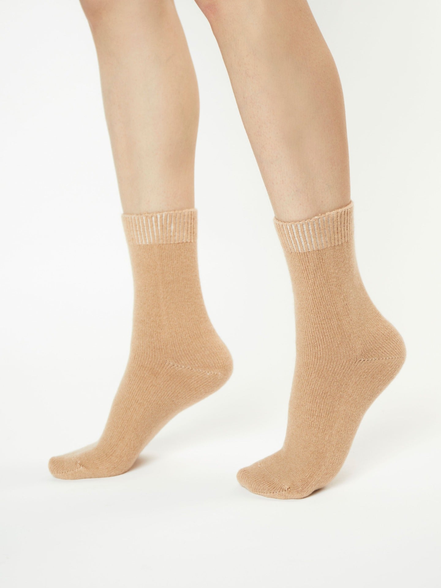 Unisex Kaschmir Trimmstrick-Socken Hellkamel - Gobi Cashmere