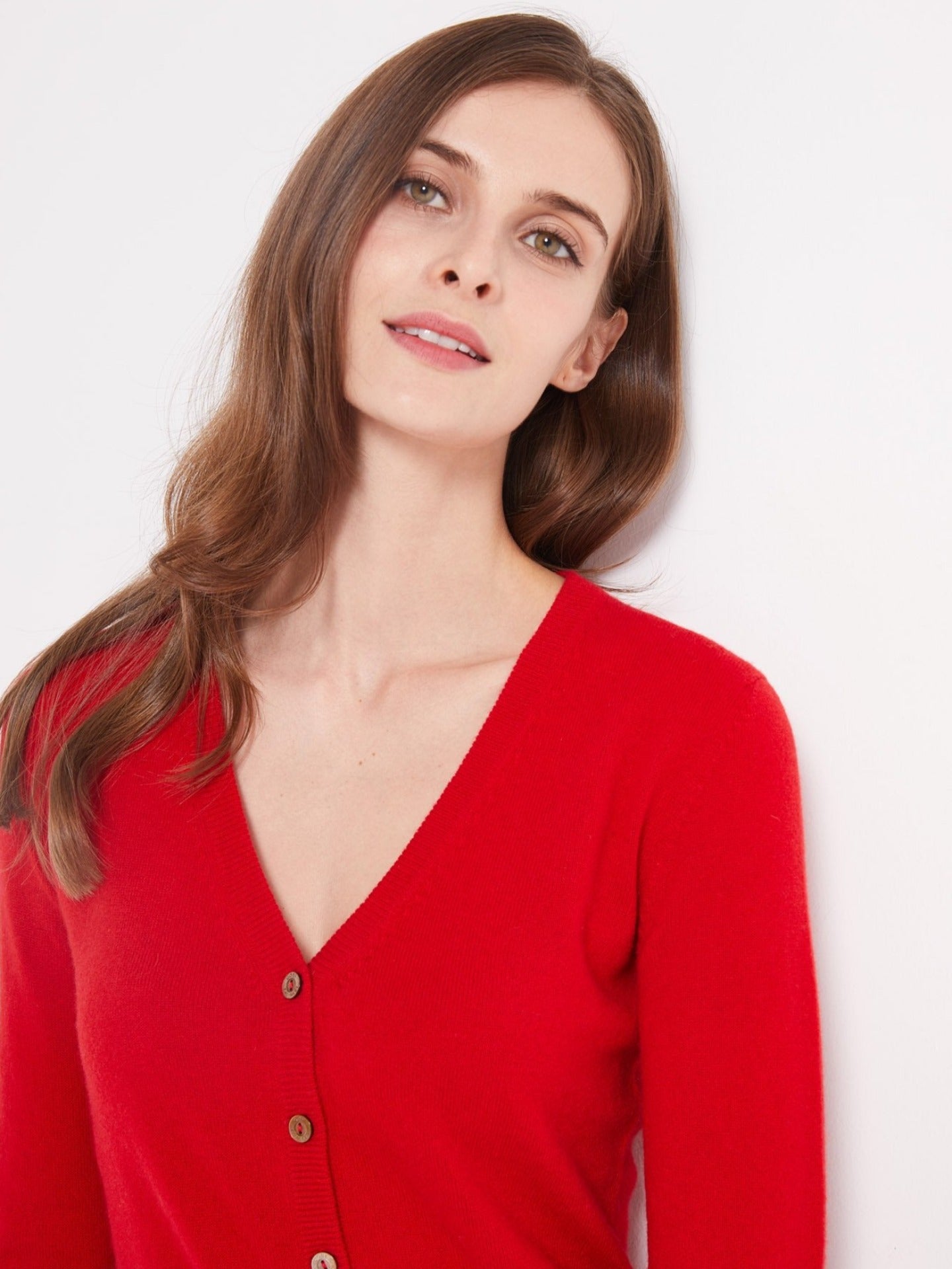 Damen Kaschmir V-Ausschnitt Strickjacke Rot - Gobi Cashmere